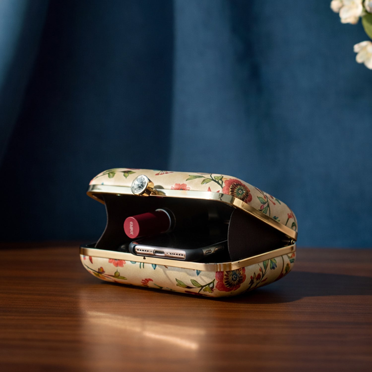 Artklim Biege Based Peacock Printed Clutch