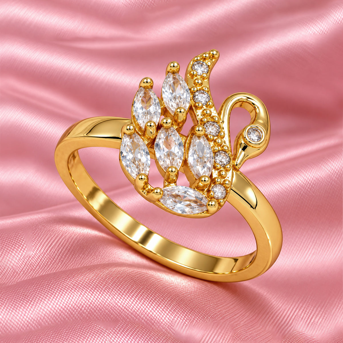 Artklim Charming Swan Crystal Gold-Tone Anti-Tarnish Ring