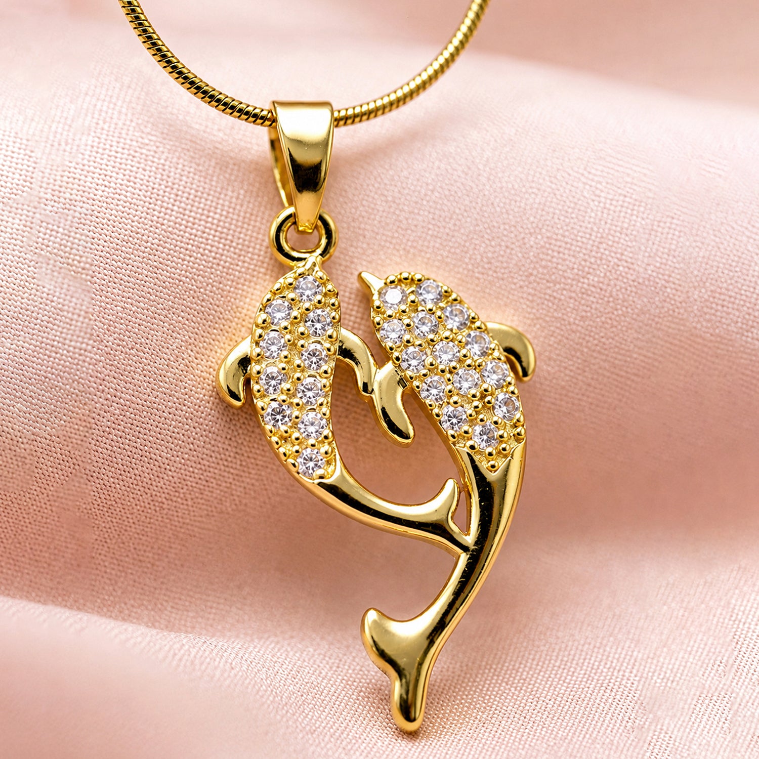 Artklim Twin Dolphin Crystal Anti-Tarnish Pendant Necklace