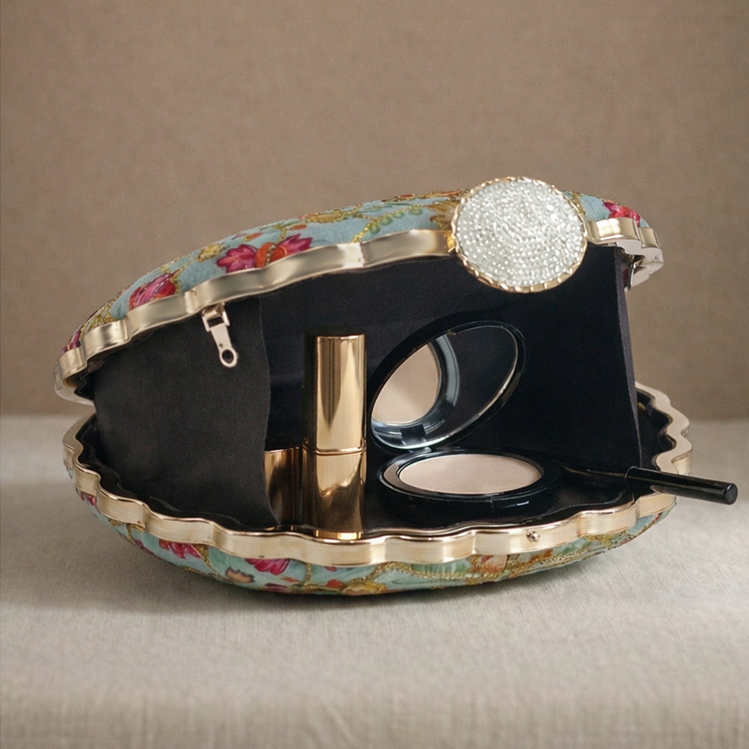 Artklim Sky Blue Floral Embroidered Clutch