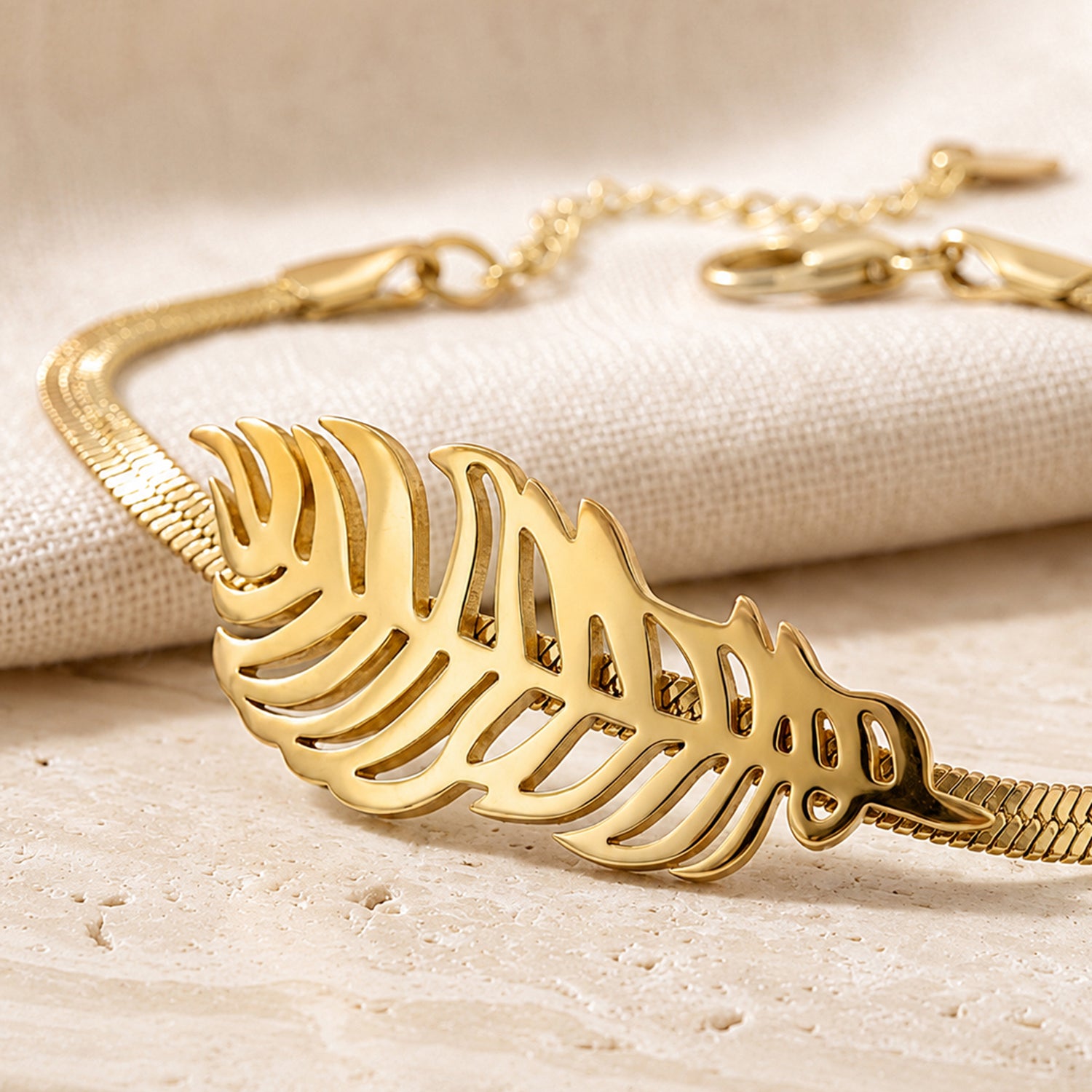 Artklim Gold Leaf Snake Chain Anti-tarnish Bracelet