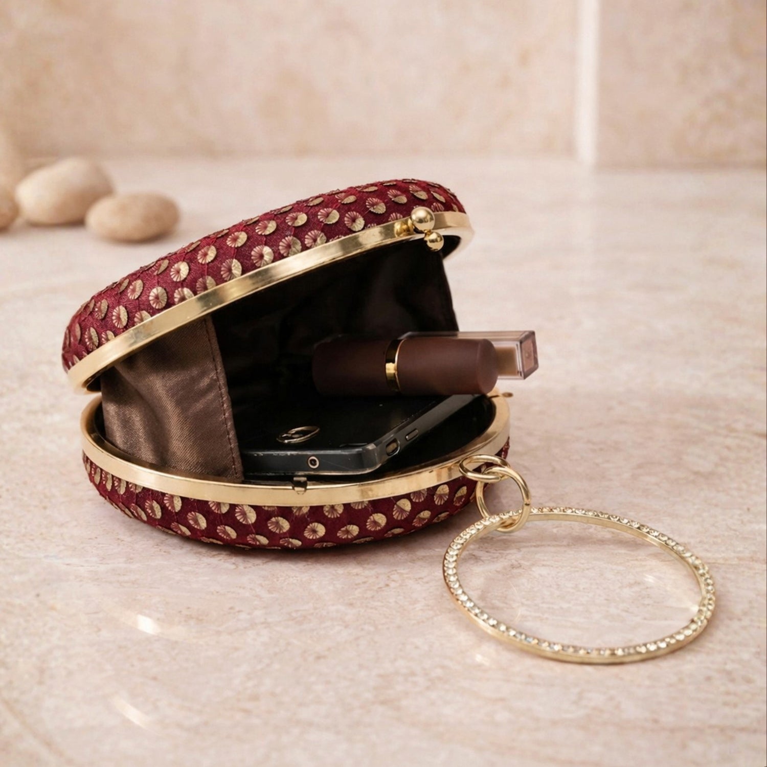 Artklim Royal Crimson Studded Embroidery Clutch