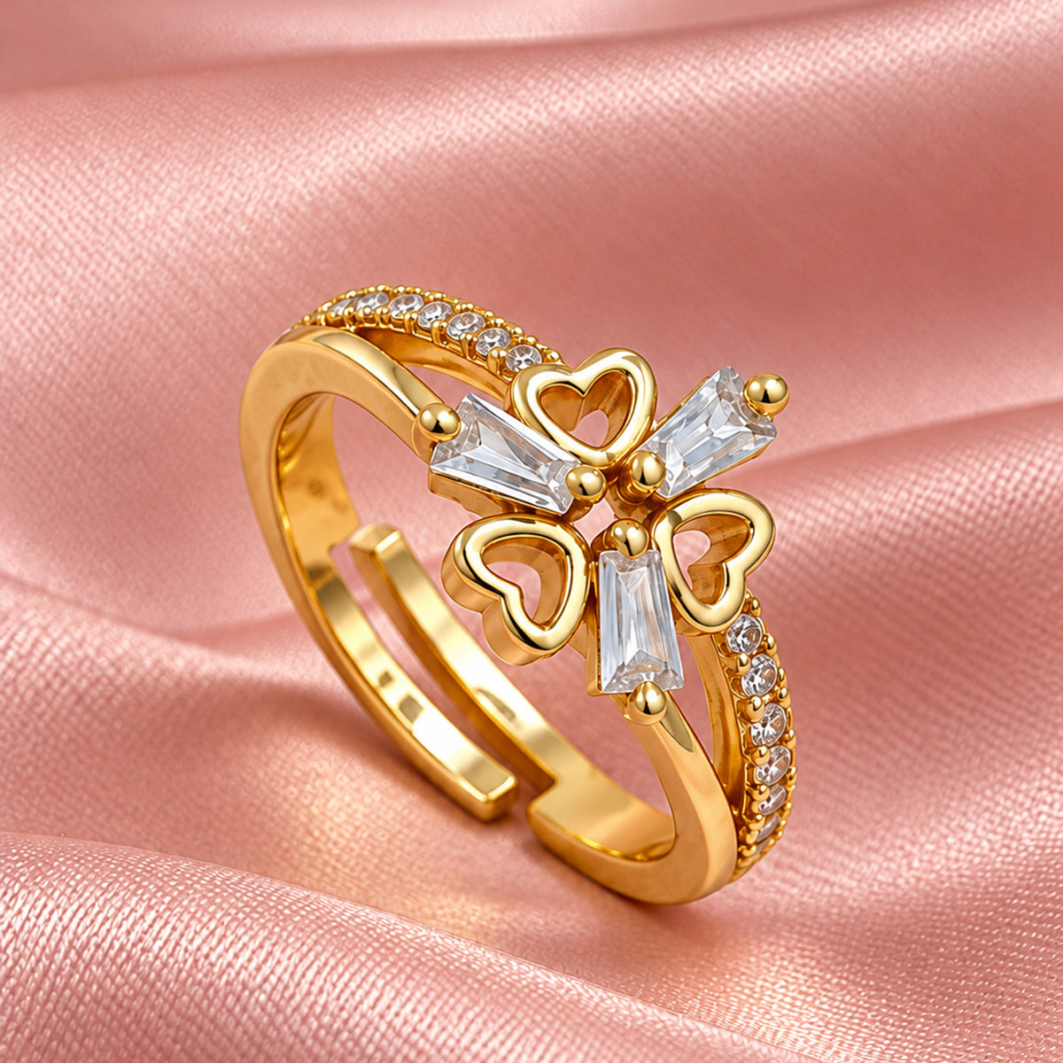 Artklim Sparkling Heart Crystal Gold-Tone Anti-Tarnish Ring