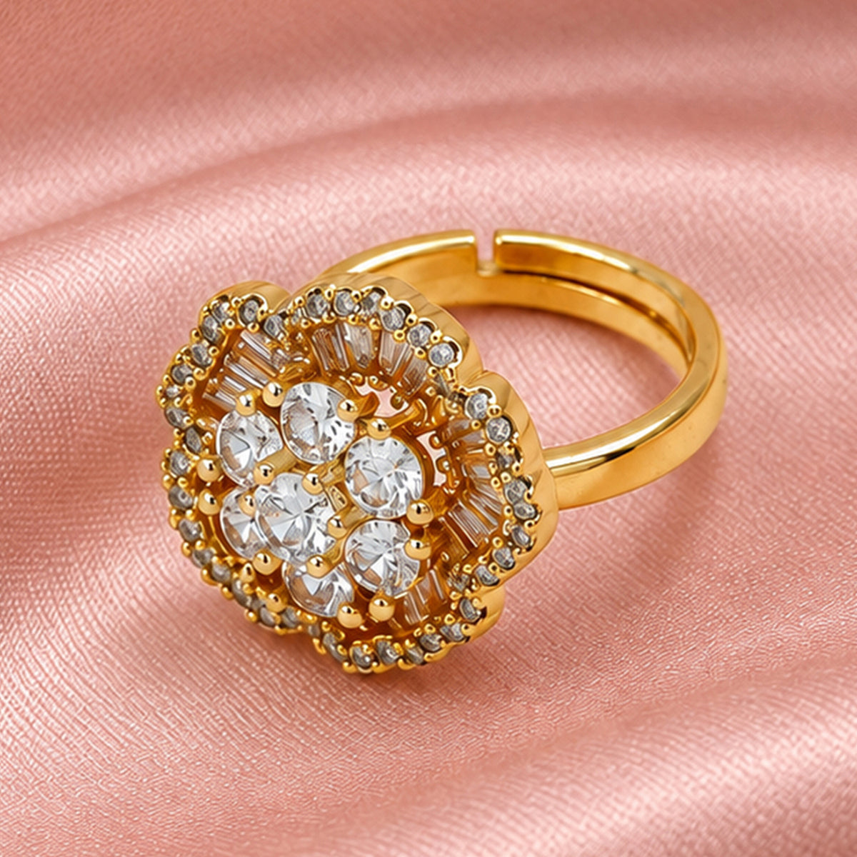 Artklim Floral Sparkle Gold-Tone Crystal Statement Anti-Tarnish Ring