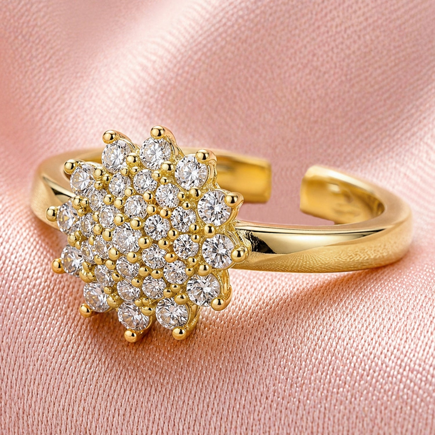 Artklim Floral Cluster Gold Crystal Bloom Anti-Tarnish Ring
