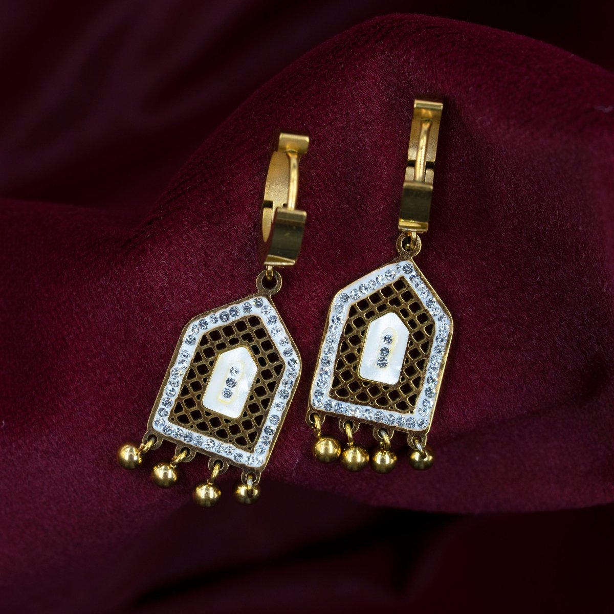 Artklim Gold Plated Geometric Pendant Hoop Earrings