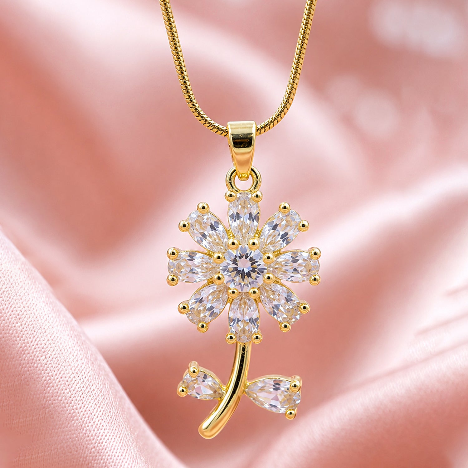 Artklim Dazzling Daisy Crystal Flower Anti-Tarnish Pendant Necklace