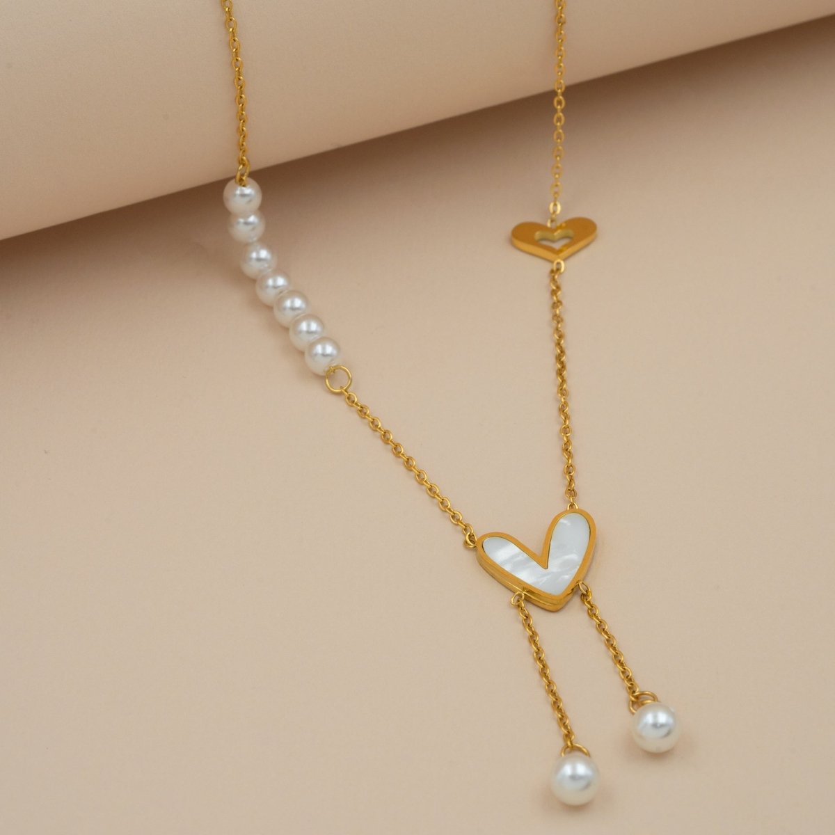 Artklim Gold Plated MOP Heart And Pearl Drop Necklace