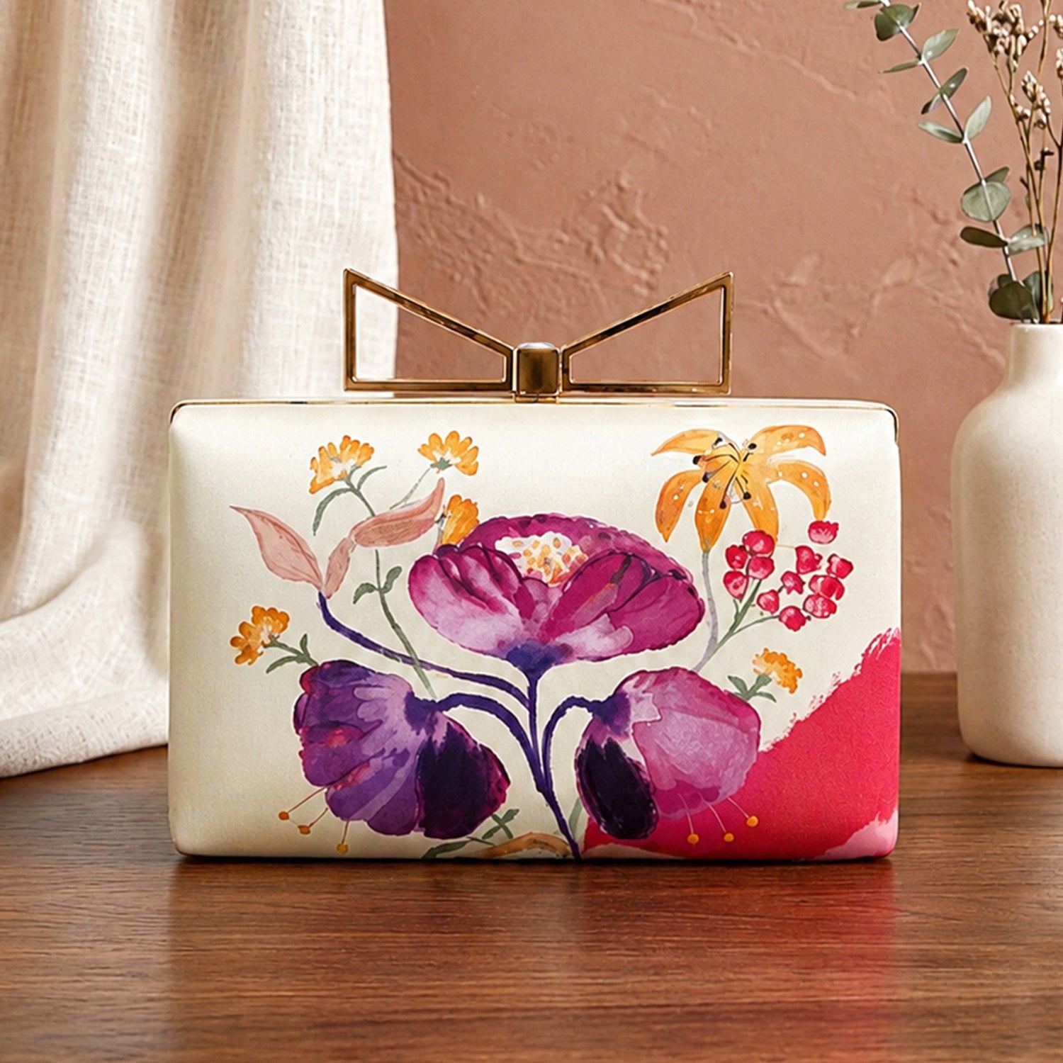 Artklim Printed Floral Designer Clutch with Hand Embroidery
