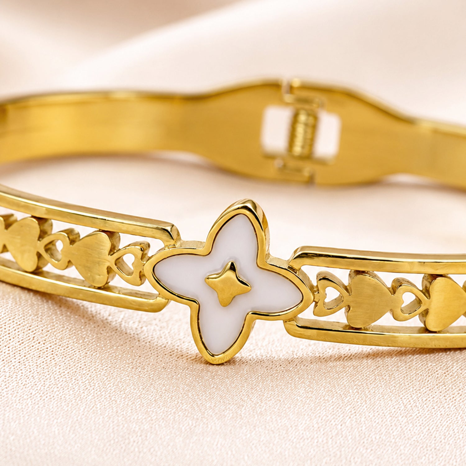 Artklim Butterfly Blossom Charm Anti-Tarnish Bangle Bracelet