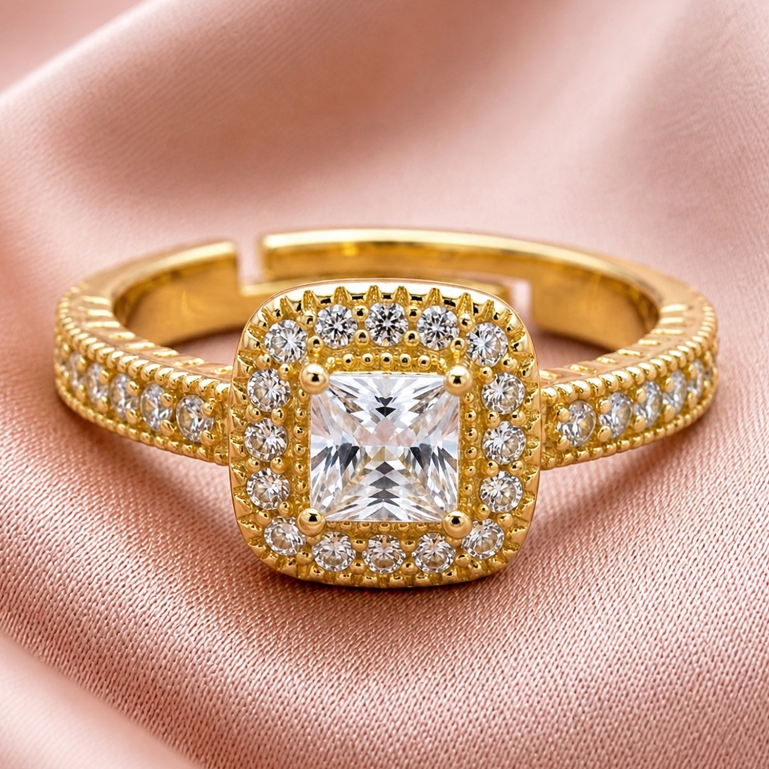 Artklim Princess Cut Halo Gold Anti-Tarnish Ring