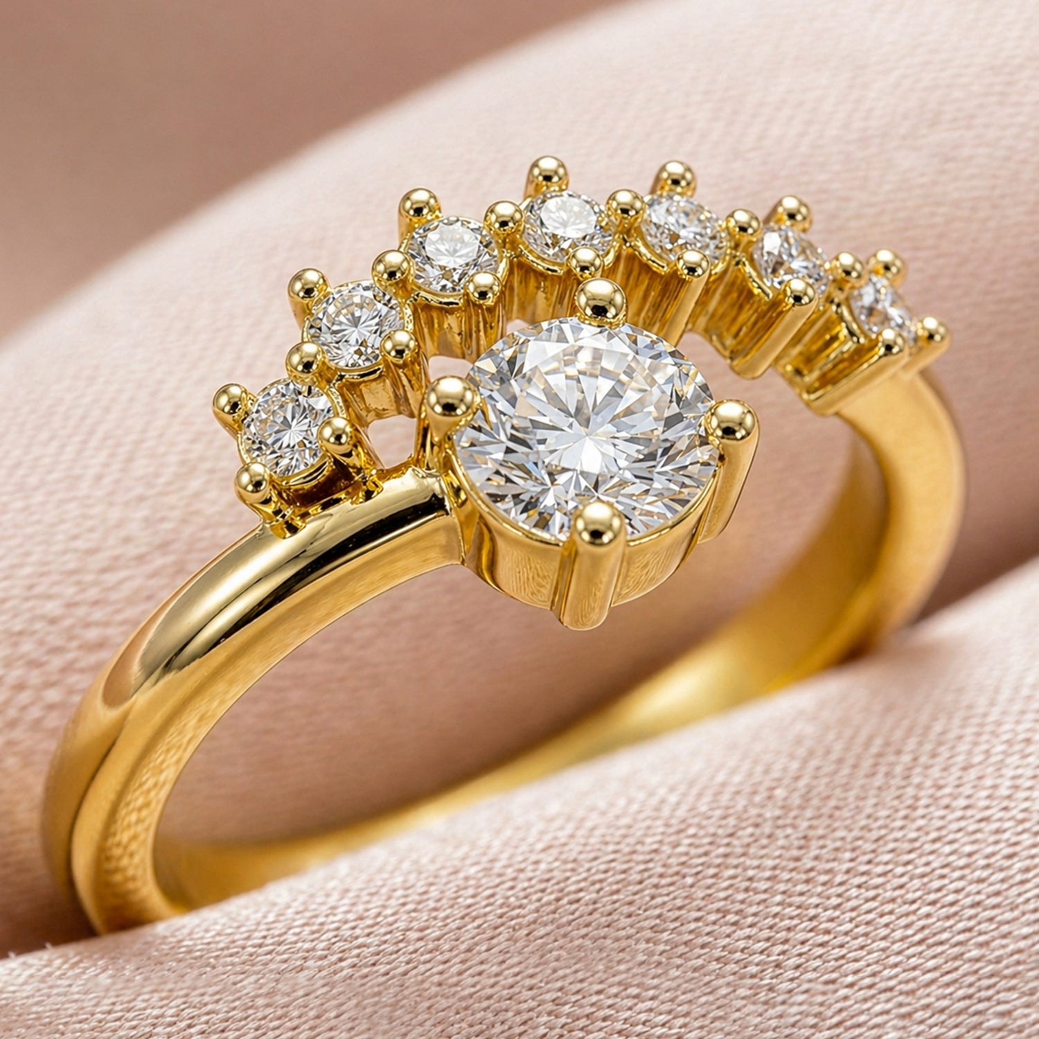 Artklim Elegant Gold Halo Central Crystal Anti-Tarnish Ring