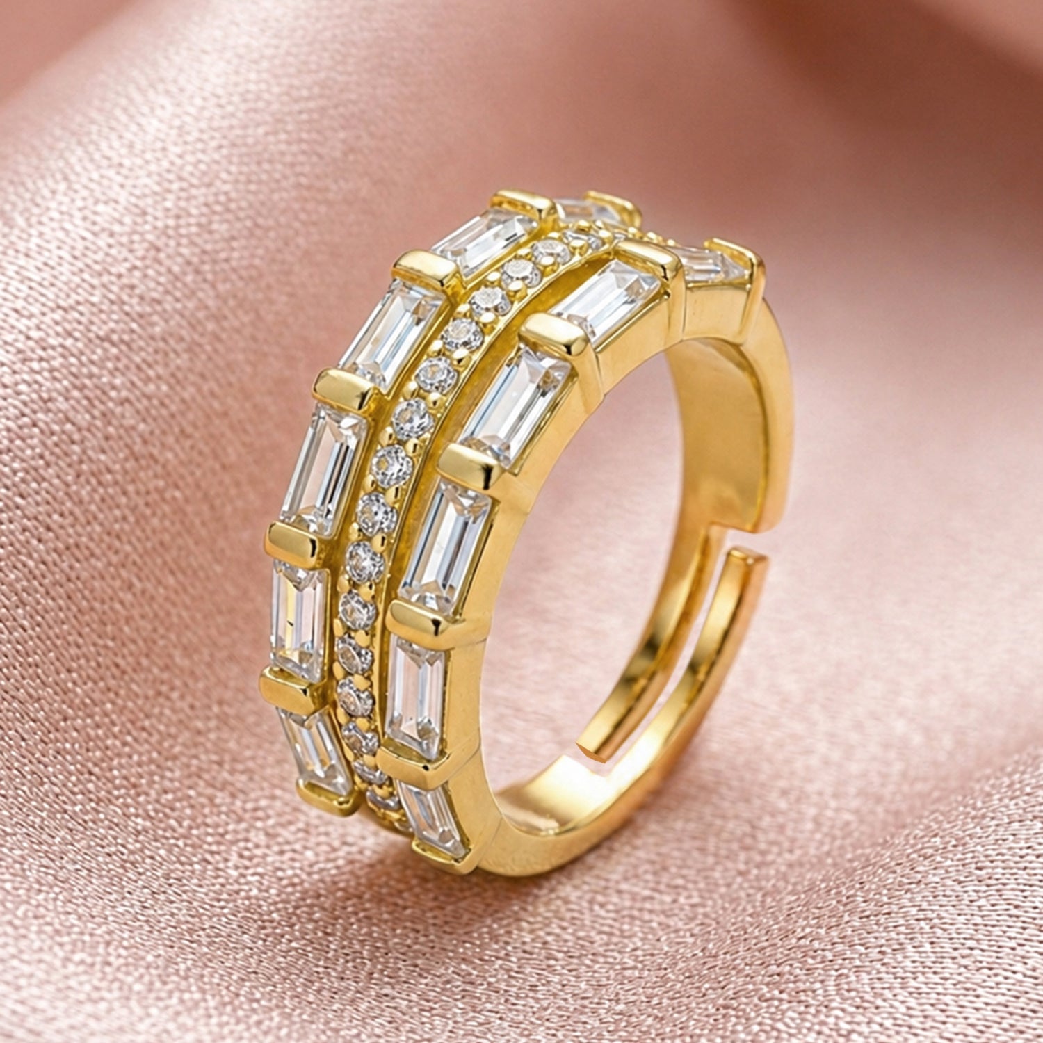 Artklim Triple Band Baguette Stone Anti-Tarnish Ring