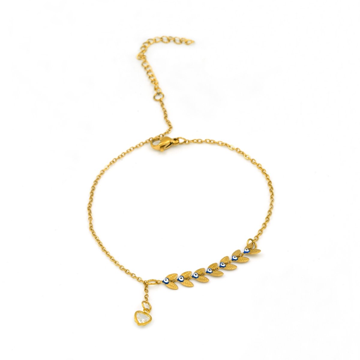 Artklim Gold Plated Evil Eye Leaf Charm Anklet