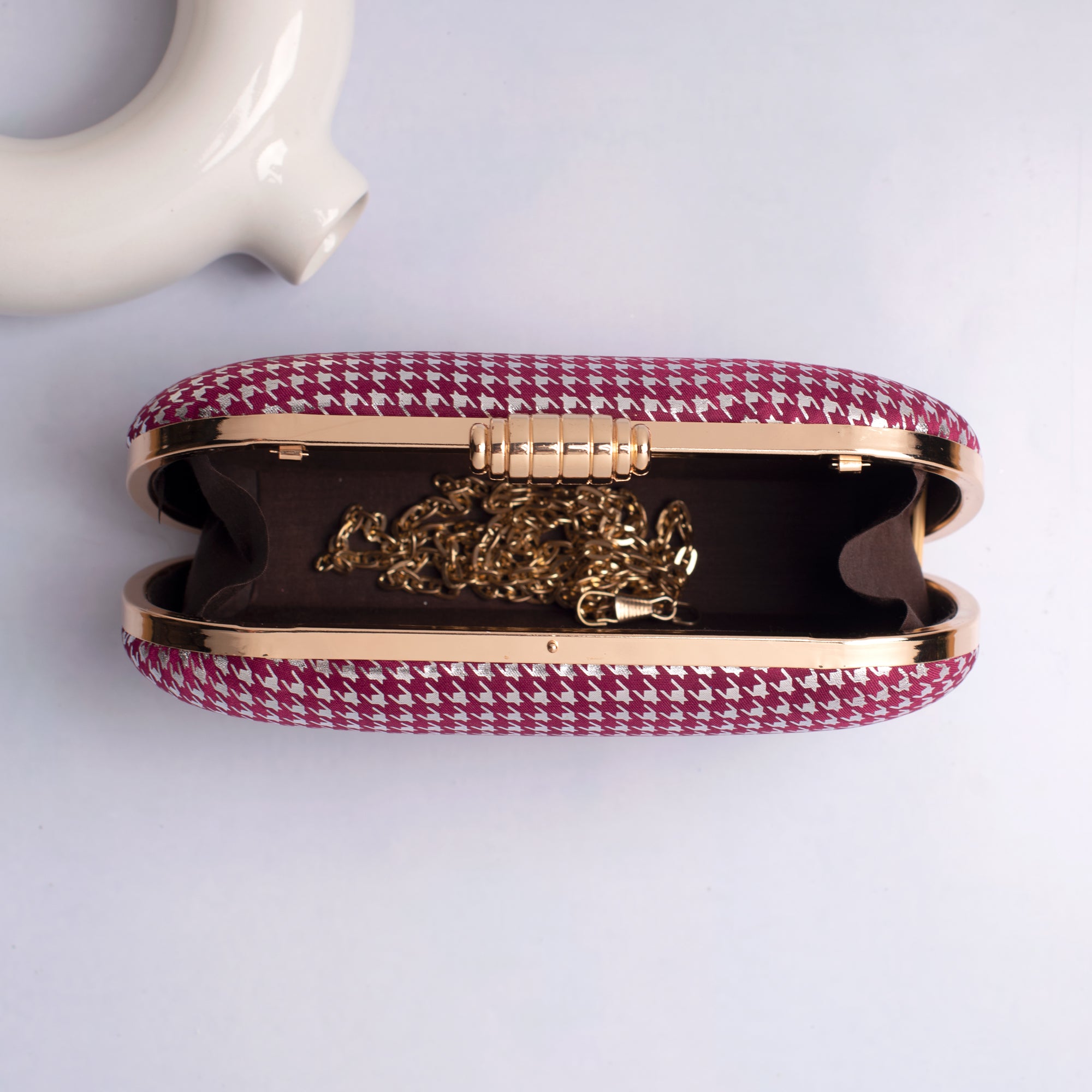 Artklim Purple And Silver Shiny Fabric Capsule Clutch