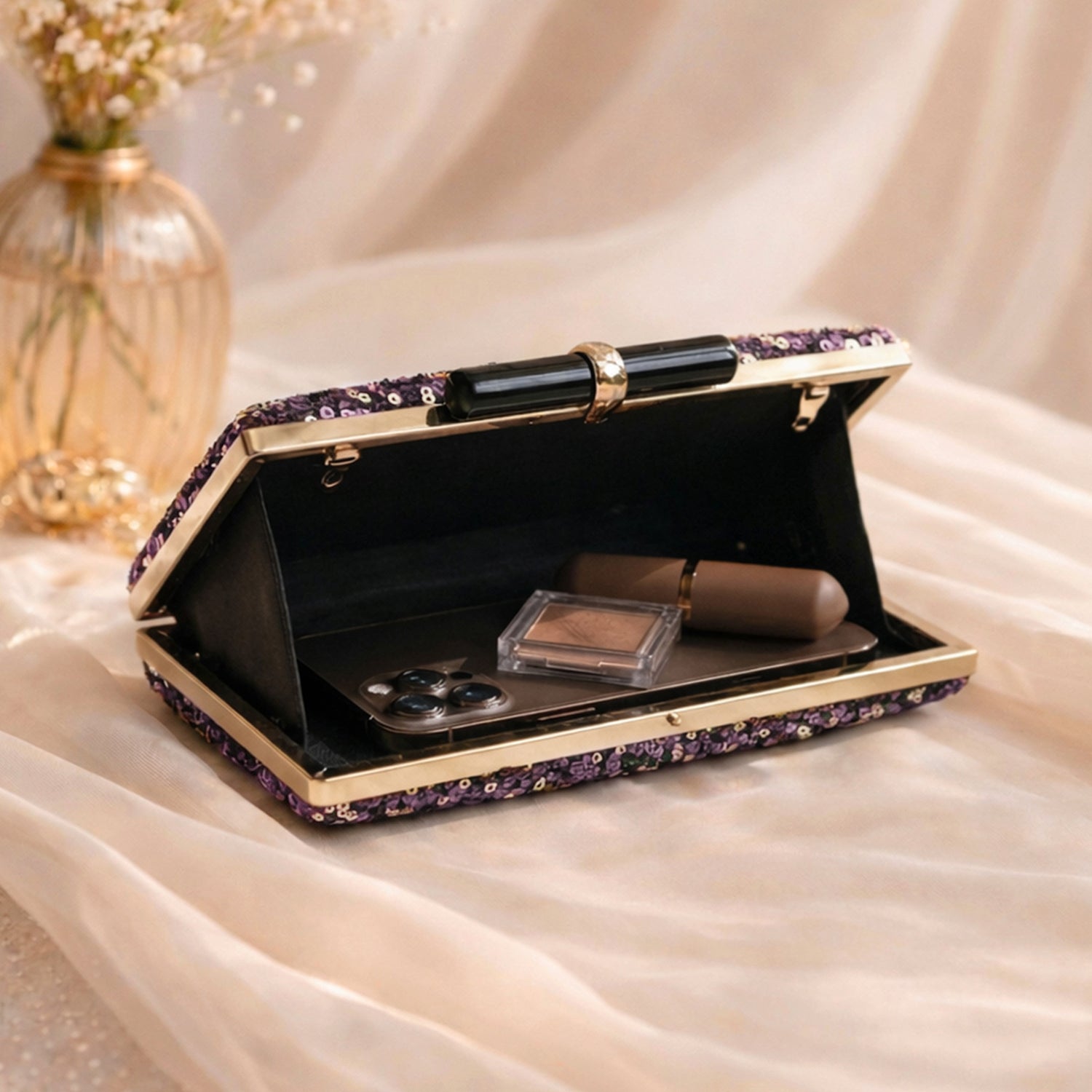 Artklim Purple Designer Embroidred Clutch