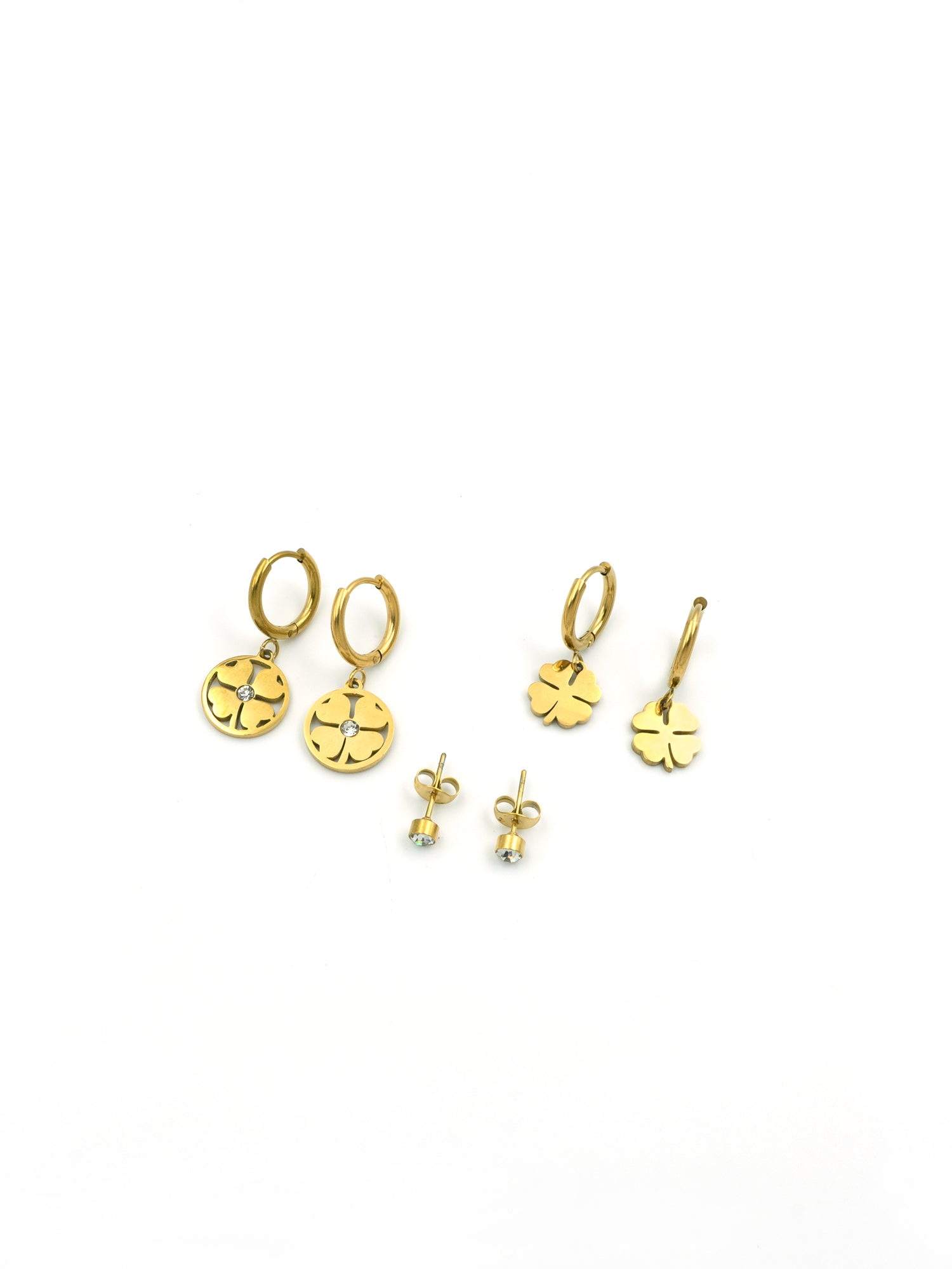 Artklim Gold-Plated Lucky Leaf Earrings Set of 3