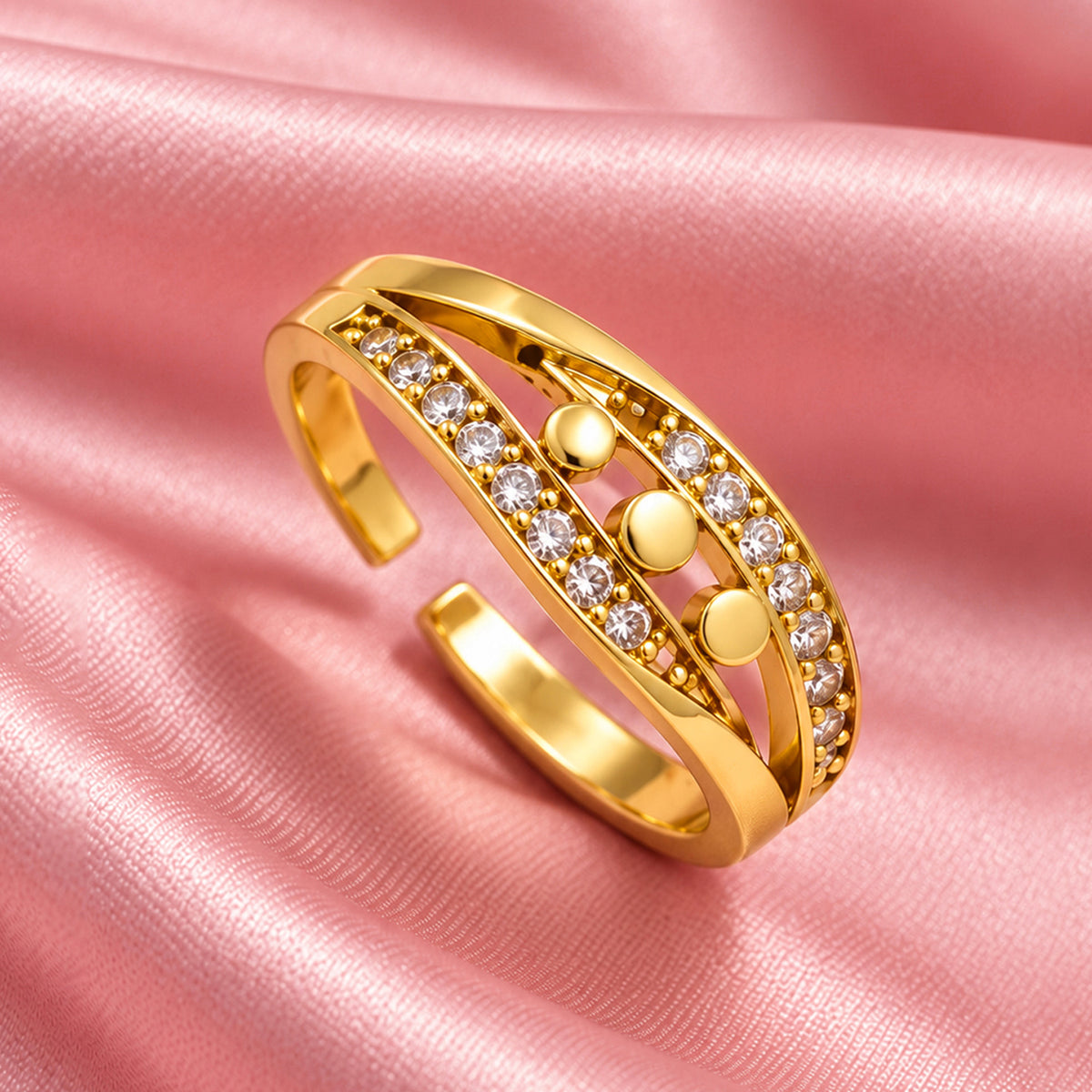 Artklim Modern Triple-Disc Crystal Gold-Tone Anti-Tarnish Ring