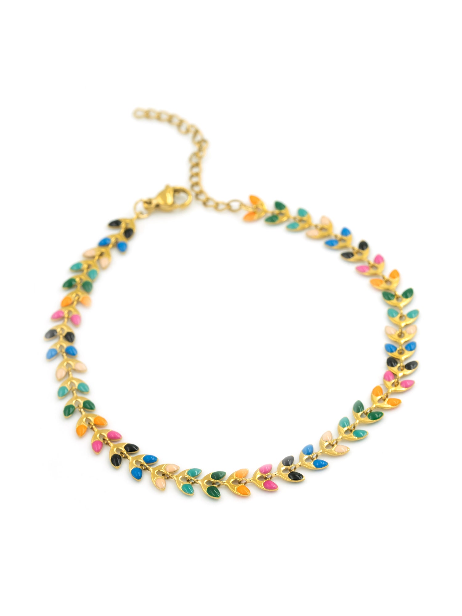 Artklim Gold Plated Multicolor Leaf Chain Anti Tarnish Anklet