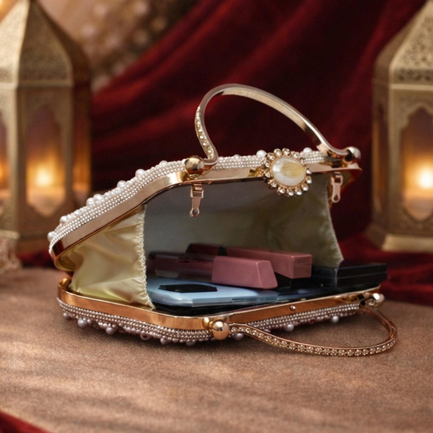 White Pearl Beaded Party Clutch