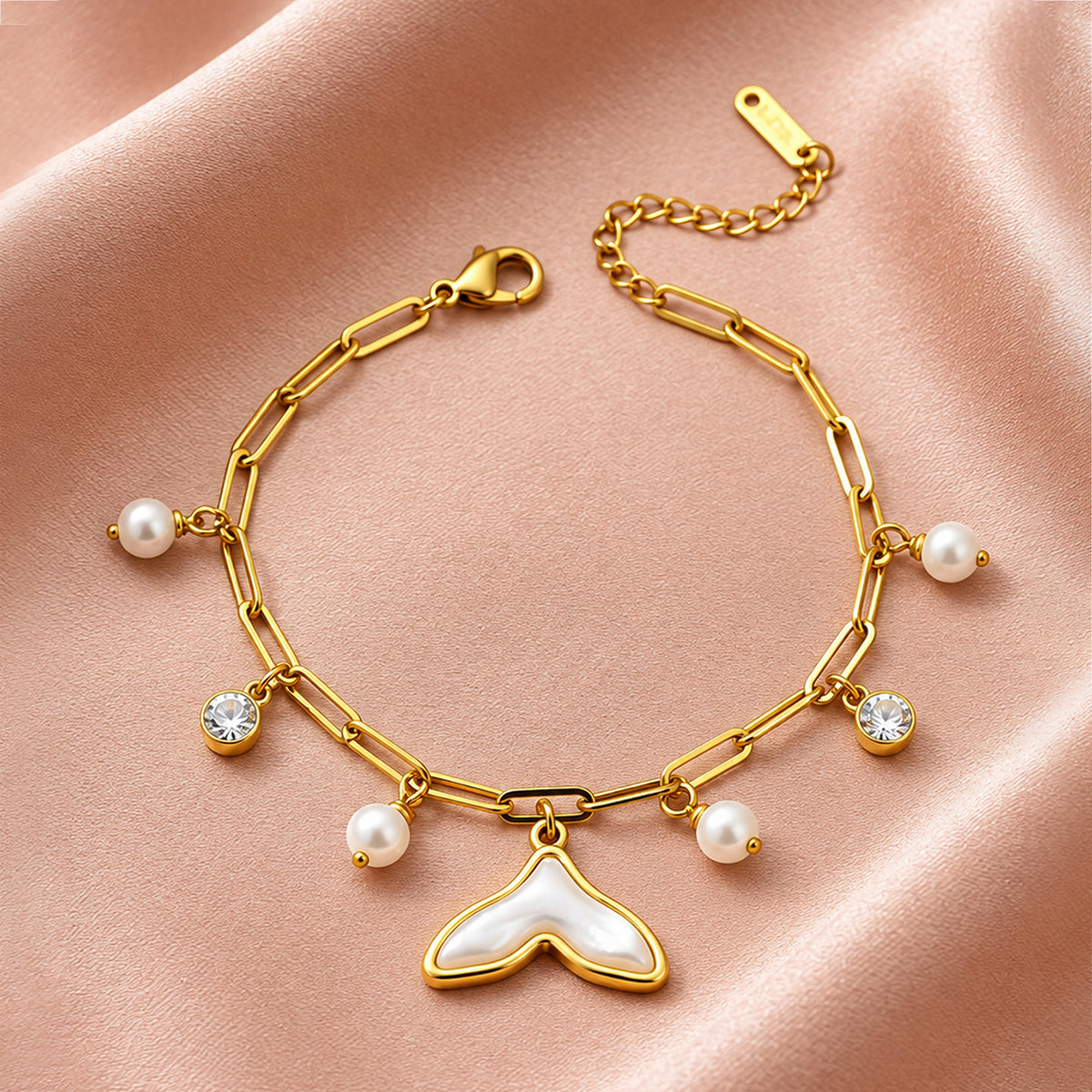 Artklim Luxe Pearl Mermaid Tail Gold-Tone Anti-Tarnish Bracelet
