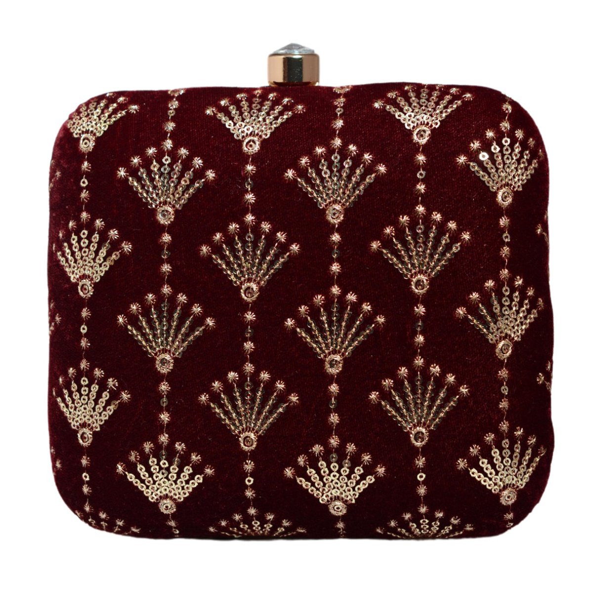 Maroon And Golden Sequins Embroidery Clutch