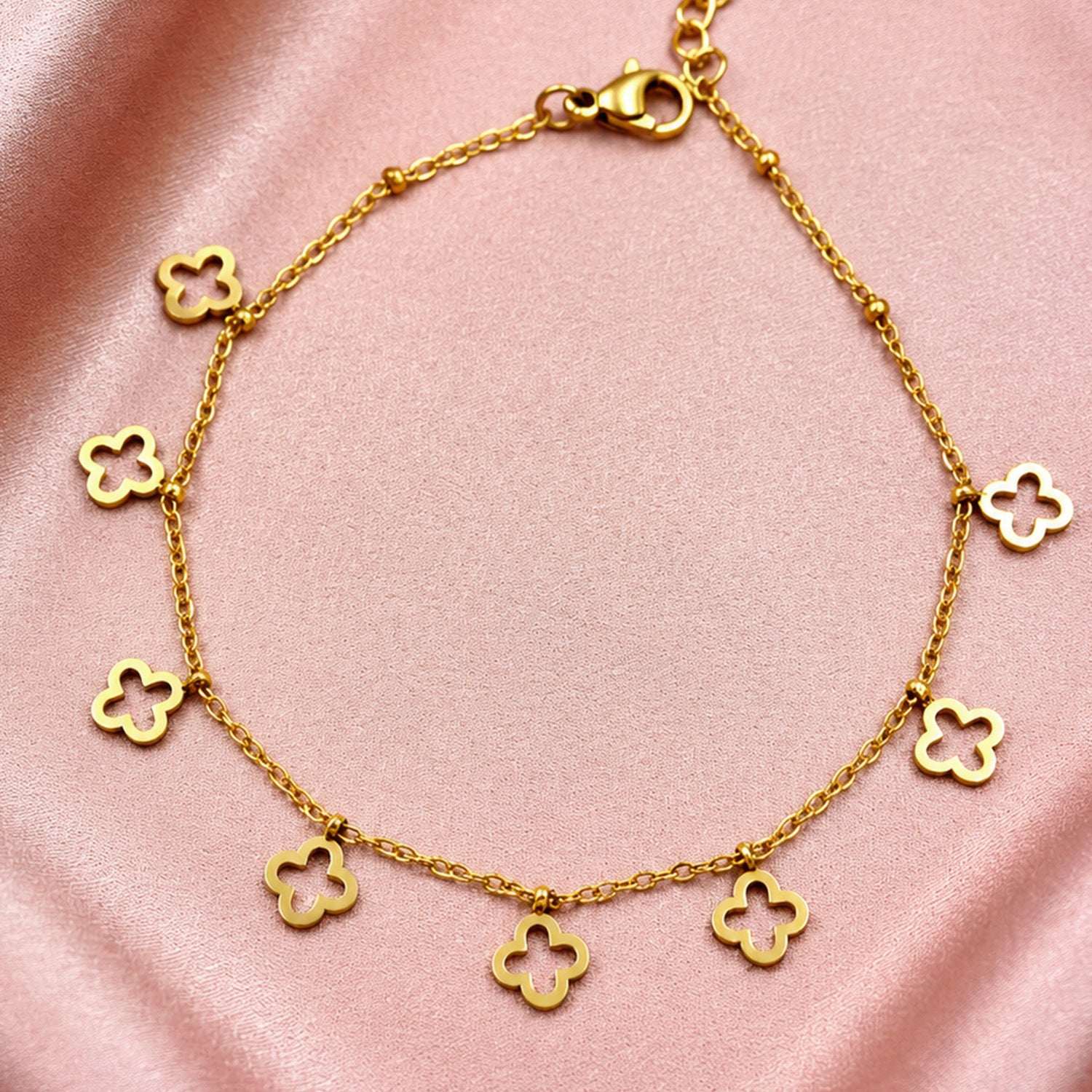 Artklim Golden Clover Charm Dainty Anti-Tarnish Anklet