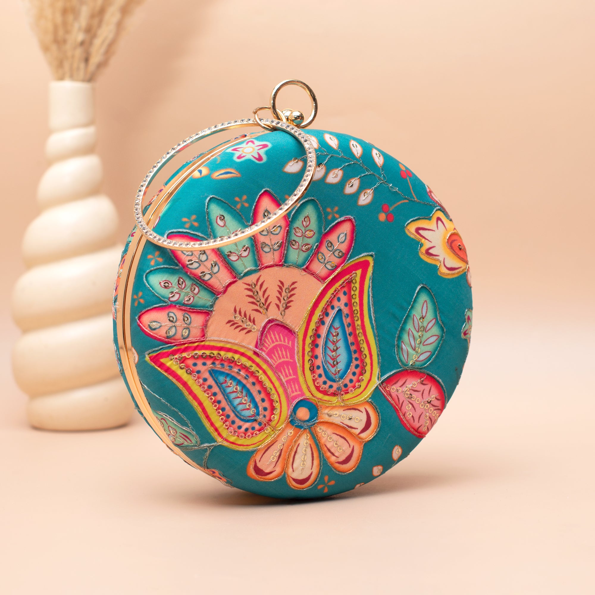 Artklim Aqua Bloom Artistry Embroidered Clutch