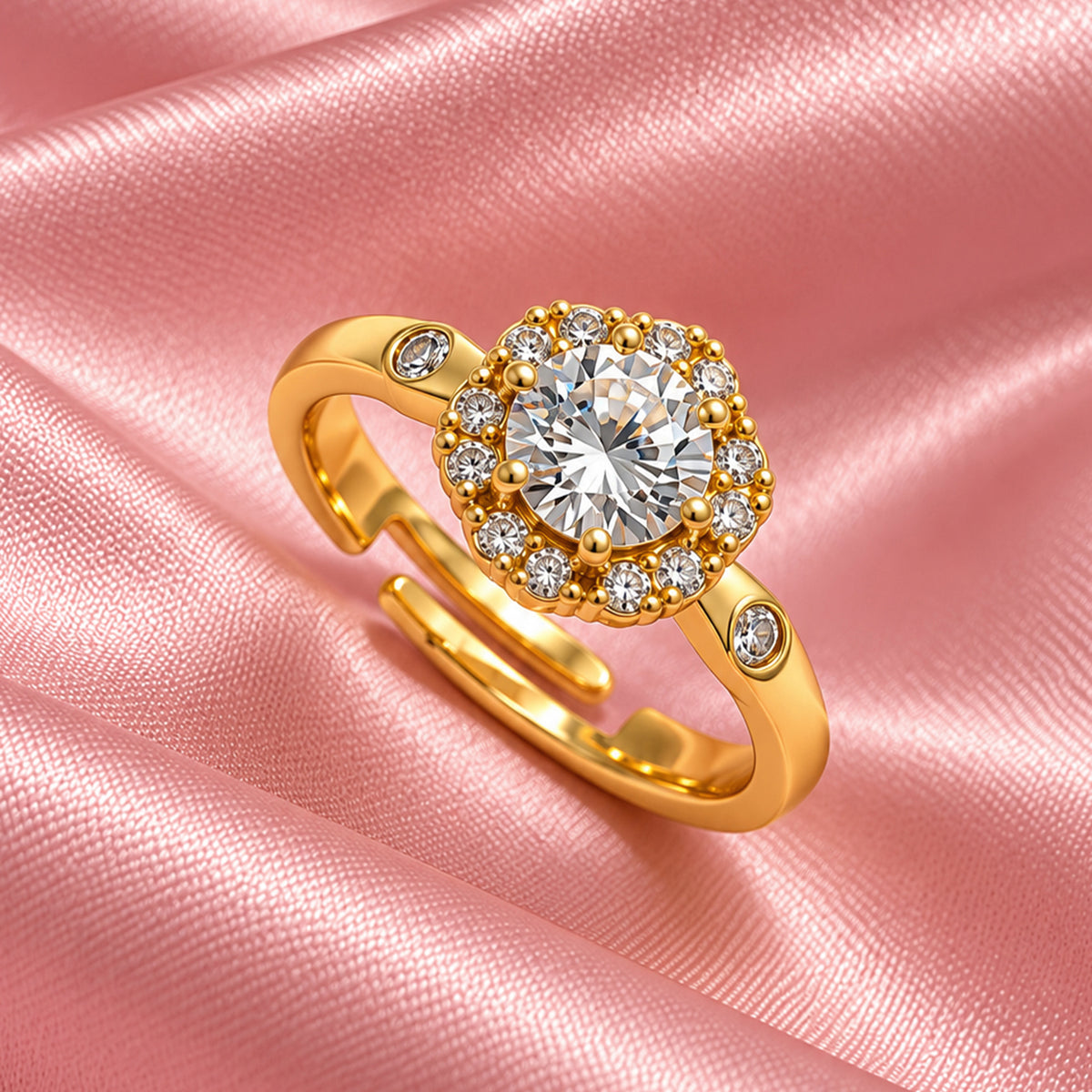 Artklim Luxe Halo Stone Gold-Tone Anti-Tarnish Ring