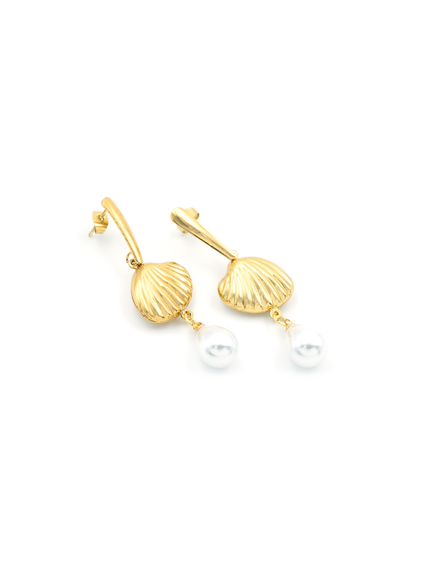 Artklim Gold Shell Pearl Drop Earrings