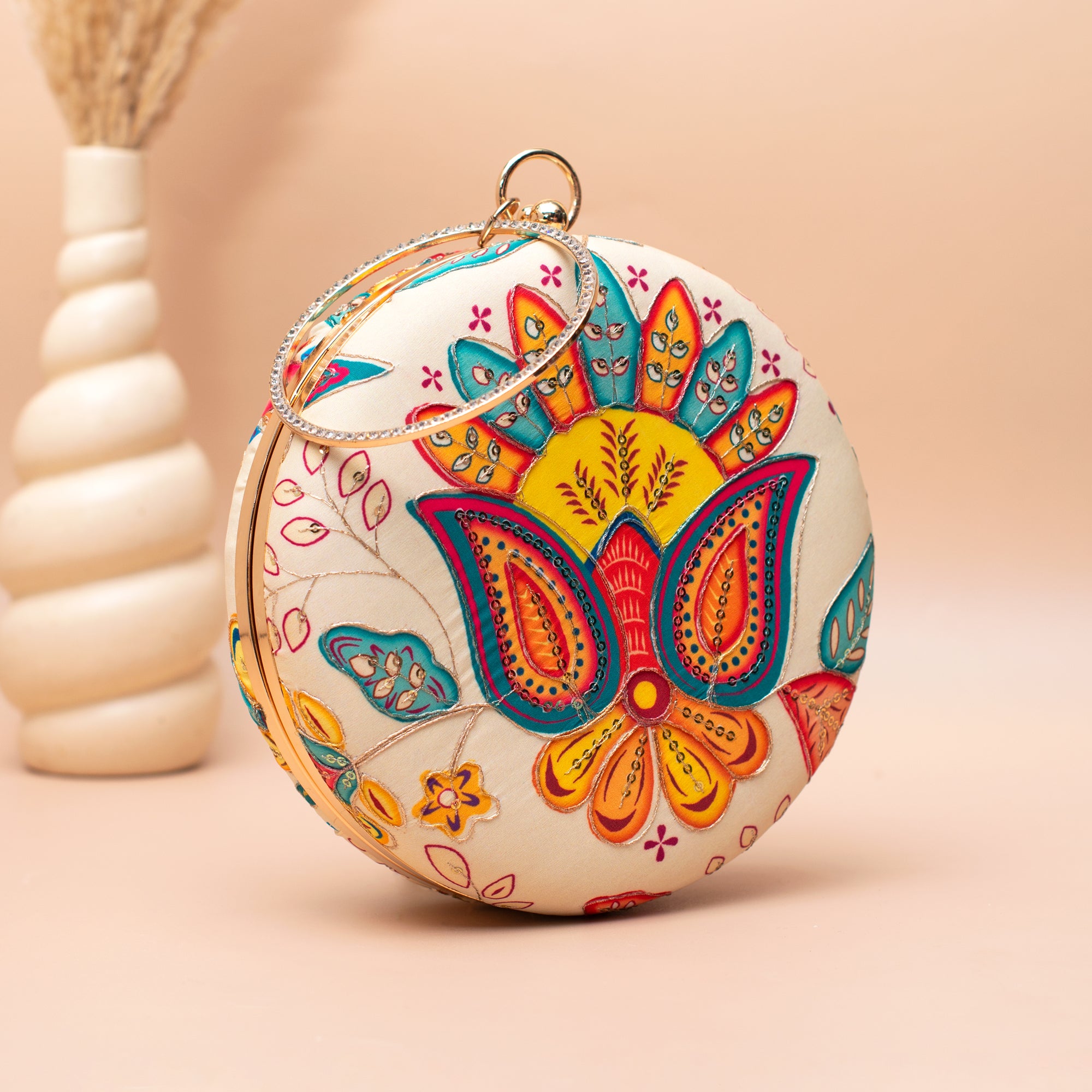 Artklim Vibrant Muse Round Embroidery Clutch