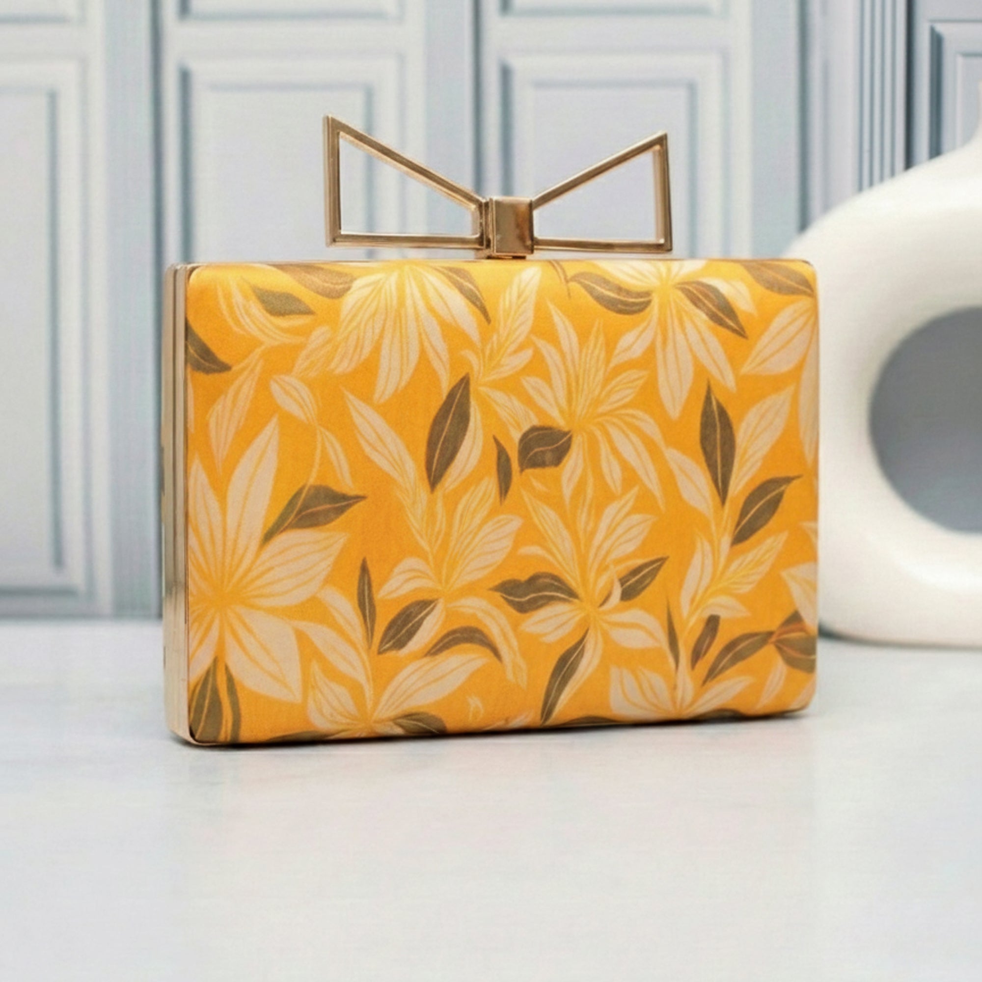 Artklim Mustard Garden Elegance Printed Clutch