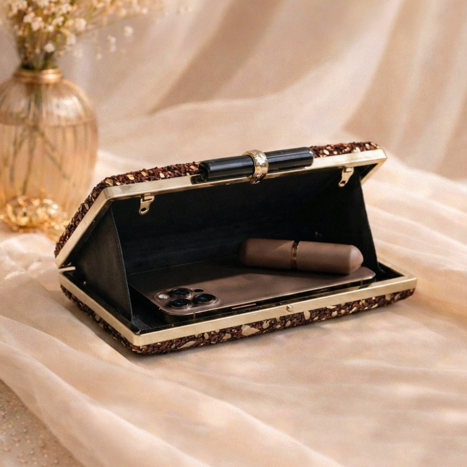 Artklim Brown Designer Embroidred Clutch