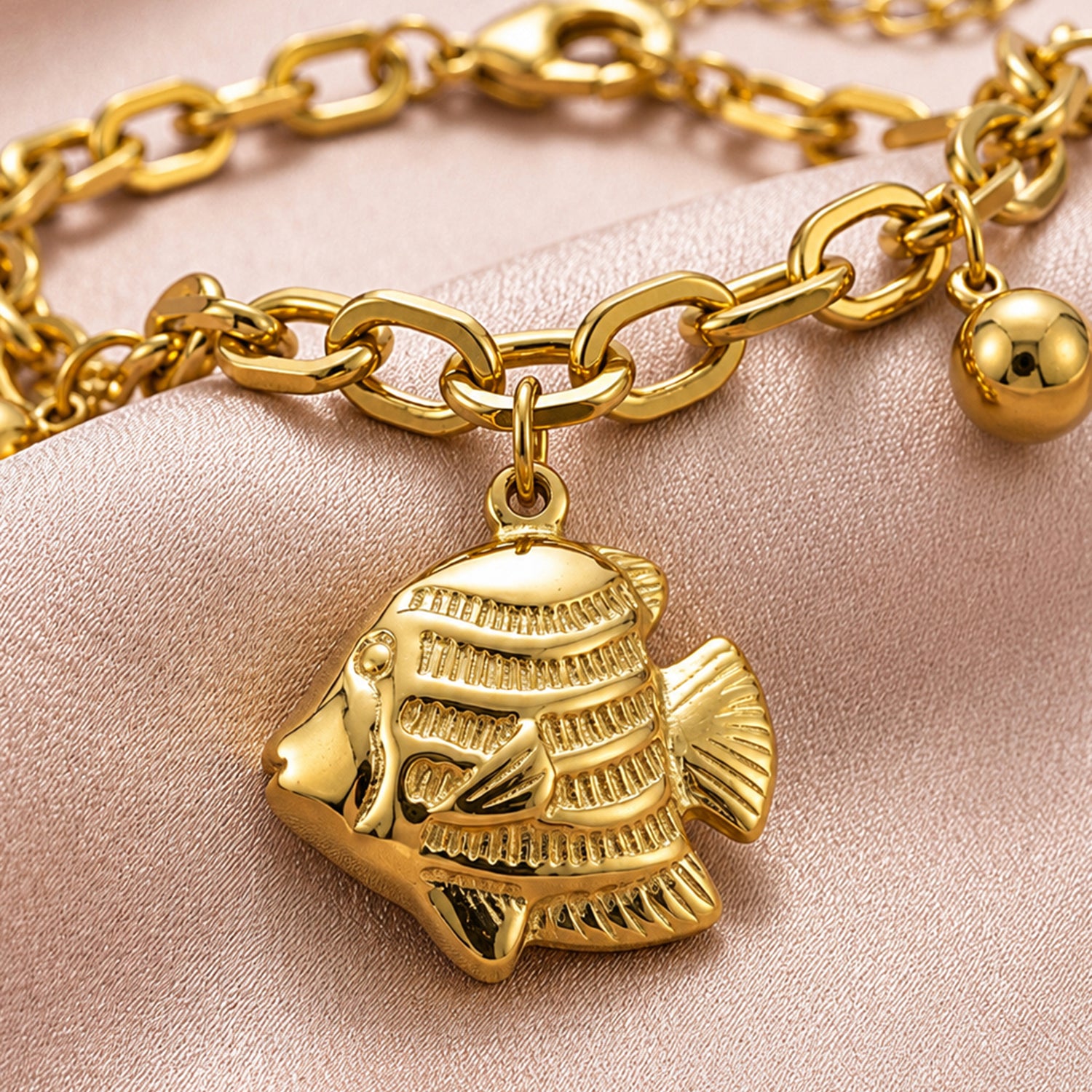 Artklim Golden Fish Charm Statement Anti-Tarnish Bracelet