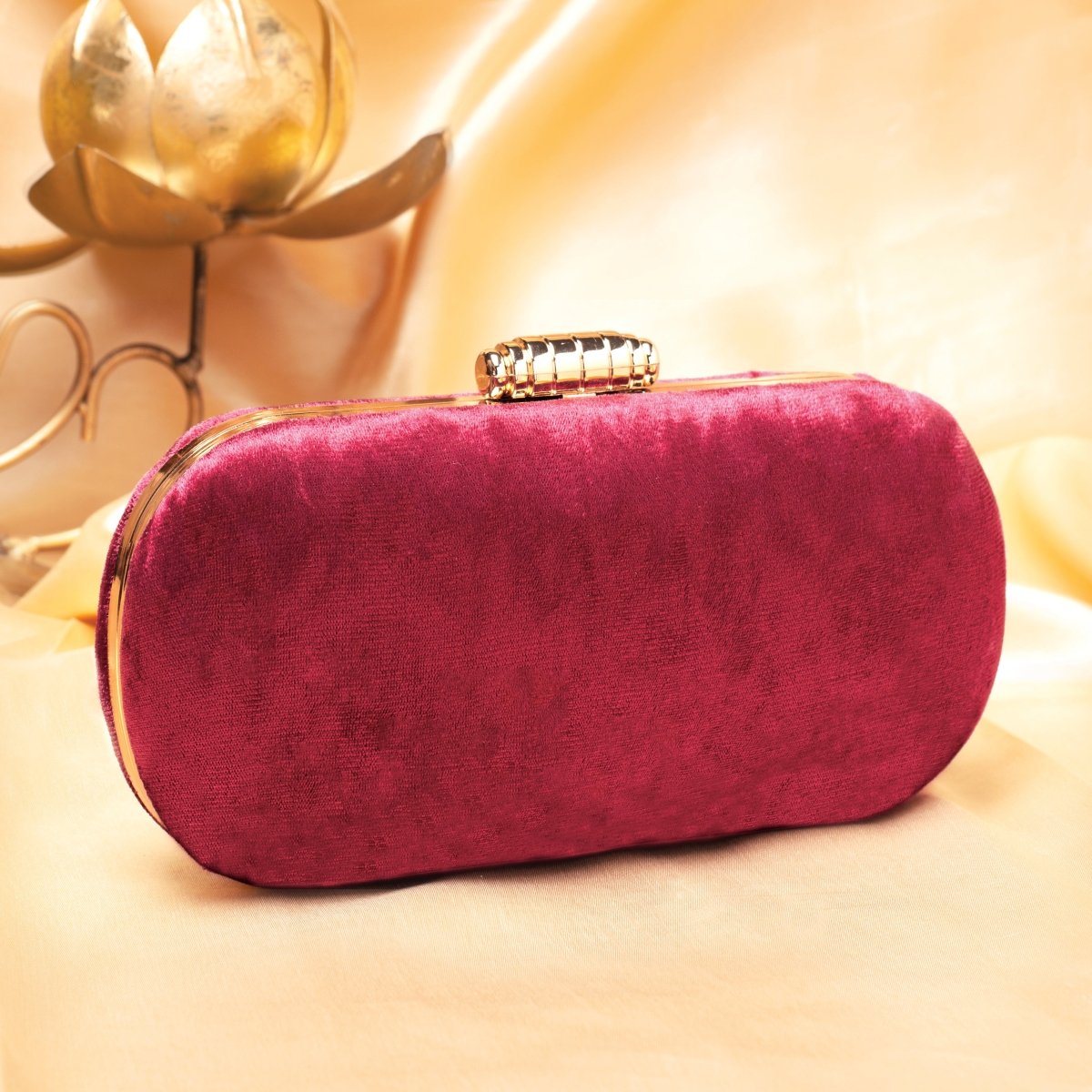 Artklim Maroon Base Plain Velvet Fabric Clutch