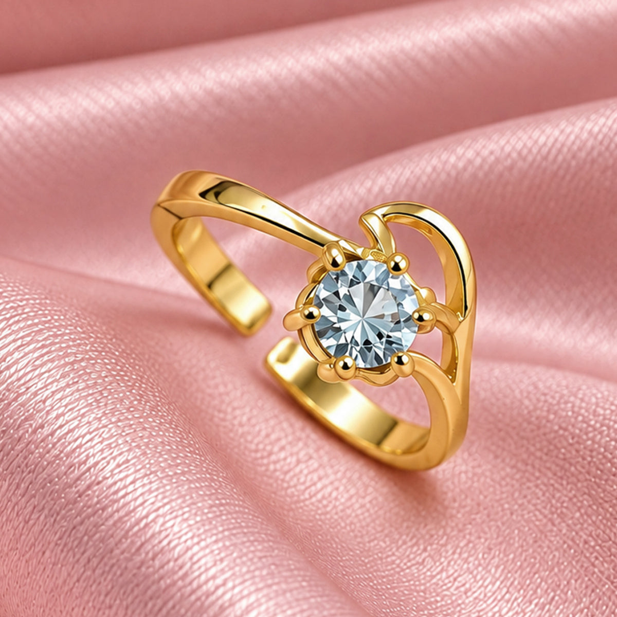 Artklim Elegant Blue Crystal Gold-Tone Anti-Tarnish Ring