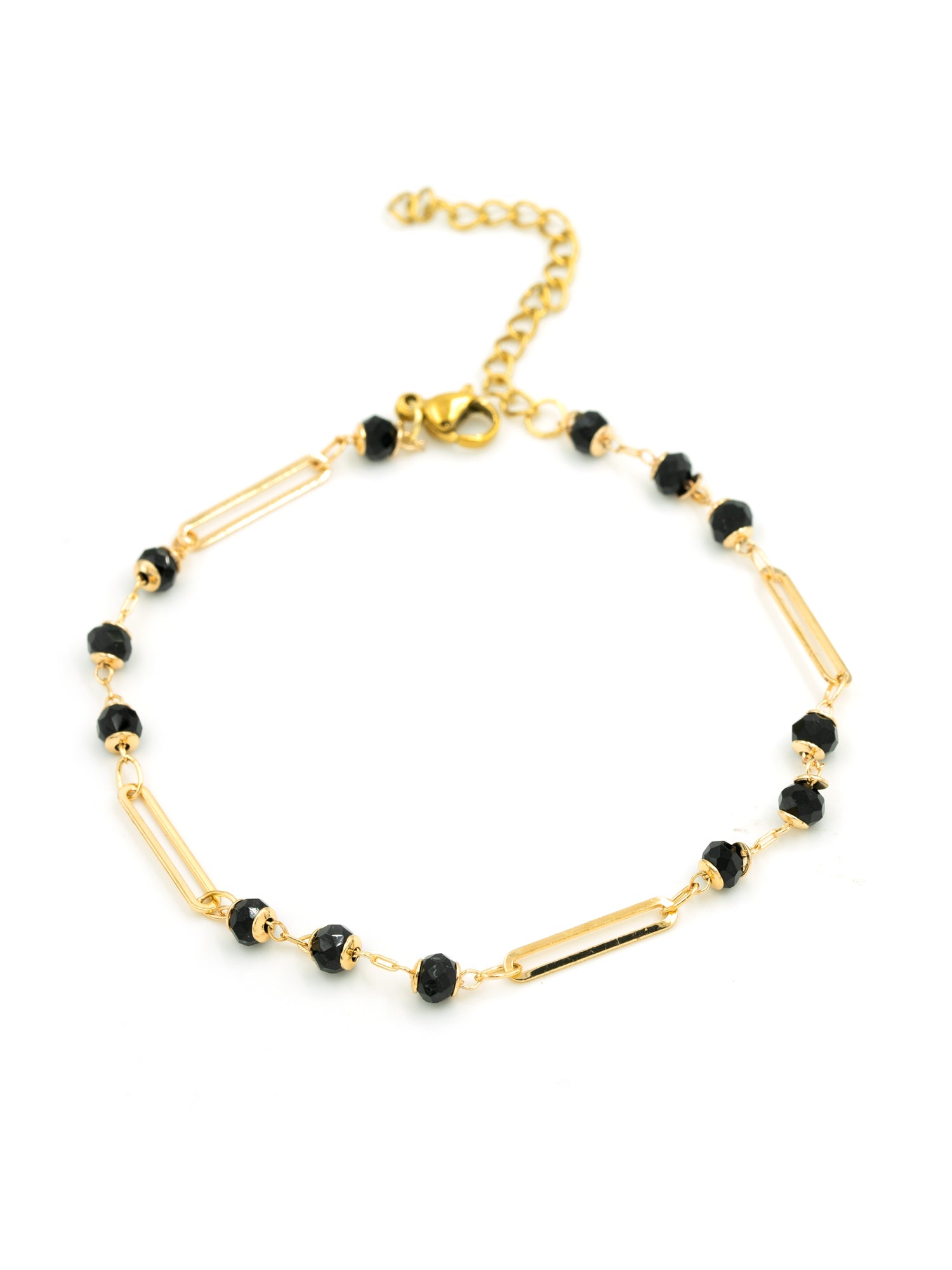 Artklim Gold Plated Black Crystal Link Anti Tarnish Anklet