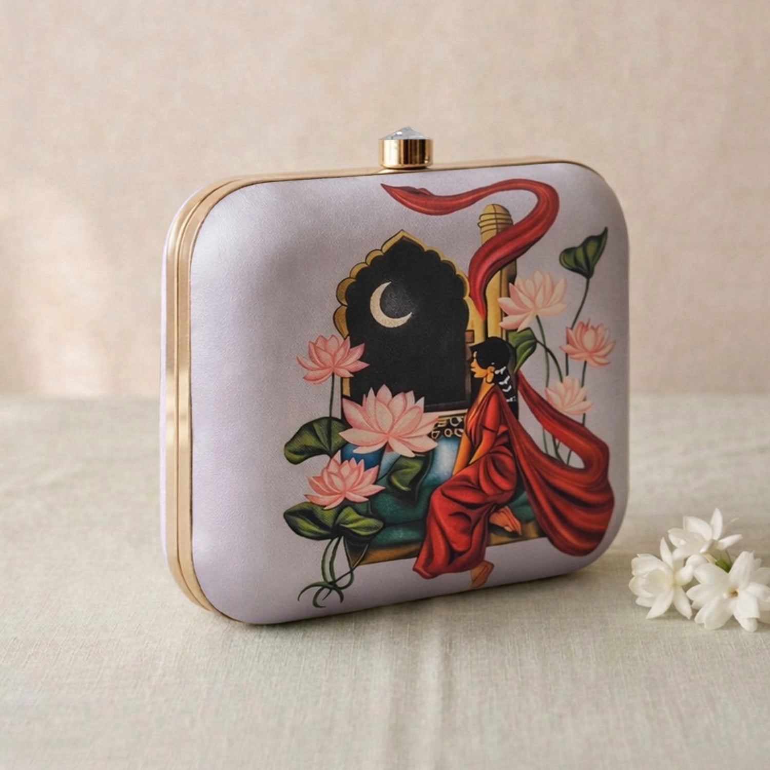 Artklim Moonlit Serenity Lotus Garden Printed Clutch