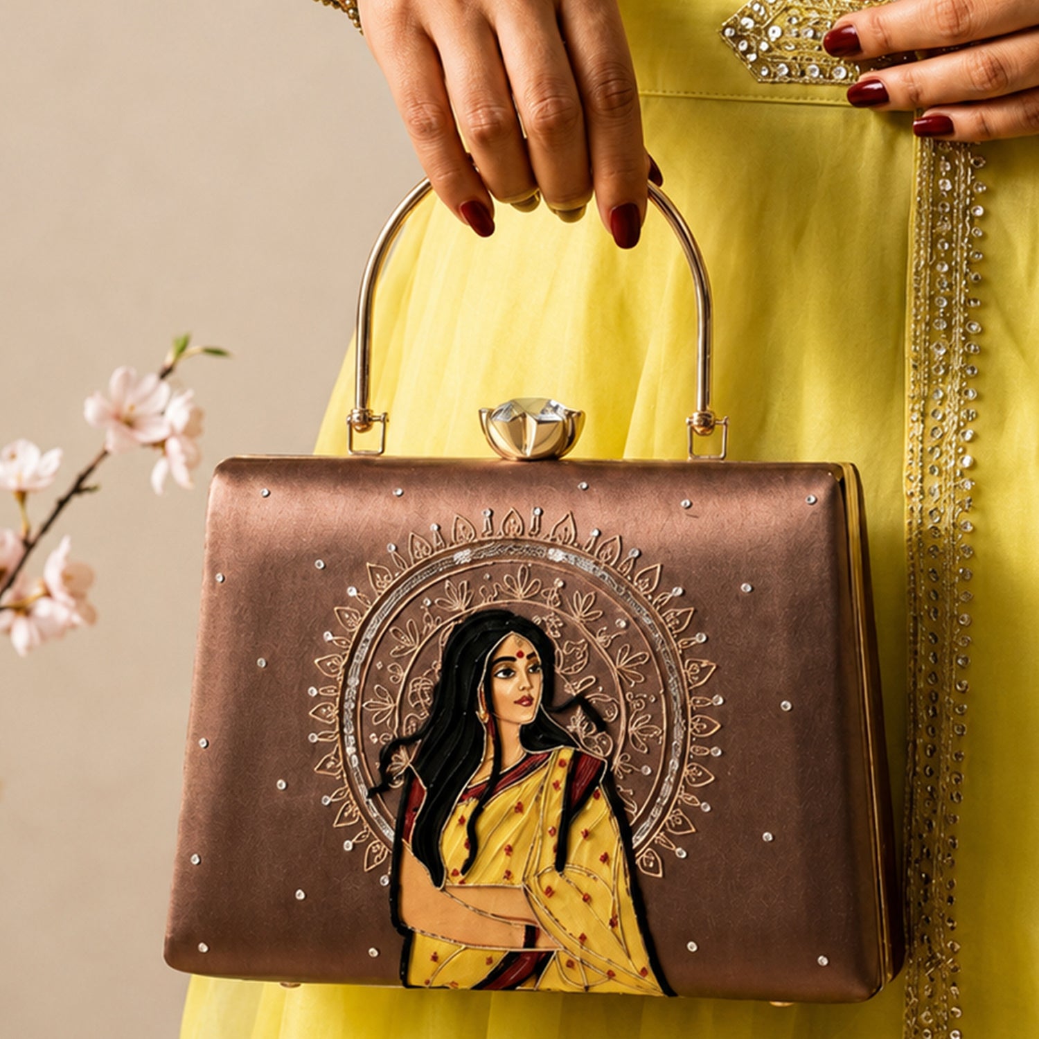 Artklim Printed Vintage Ethnic Woman Art Designer Clutch with Hand Embroidery