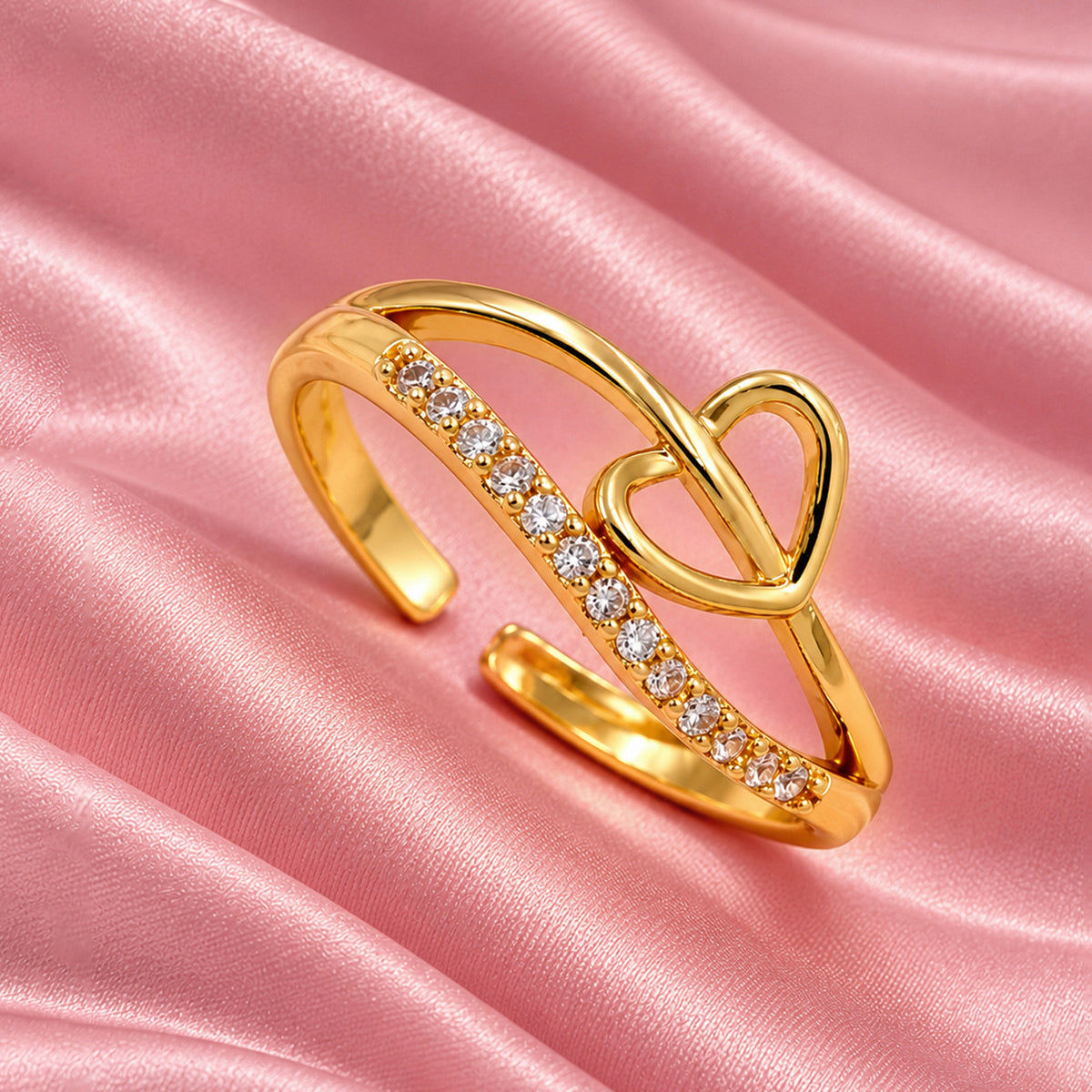 Artklim Elegant Heart Outline Crystal Gold-Tone Anti-Tarnish Ring