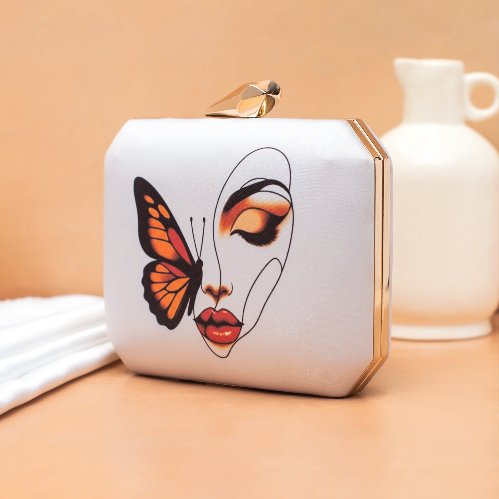 Artklim Butterfly Face Abstract Beauty Printed Clutch