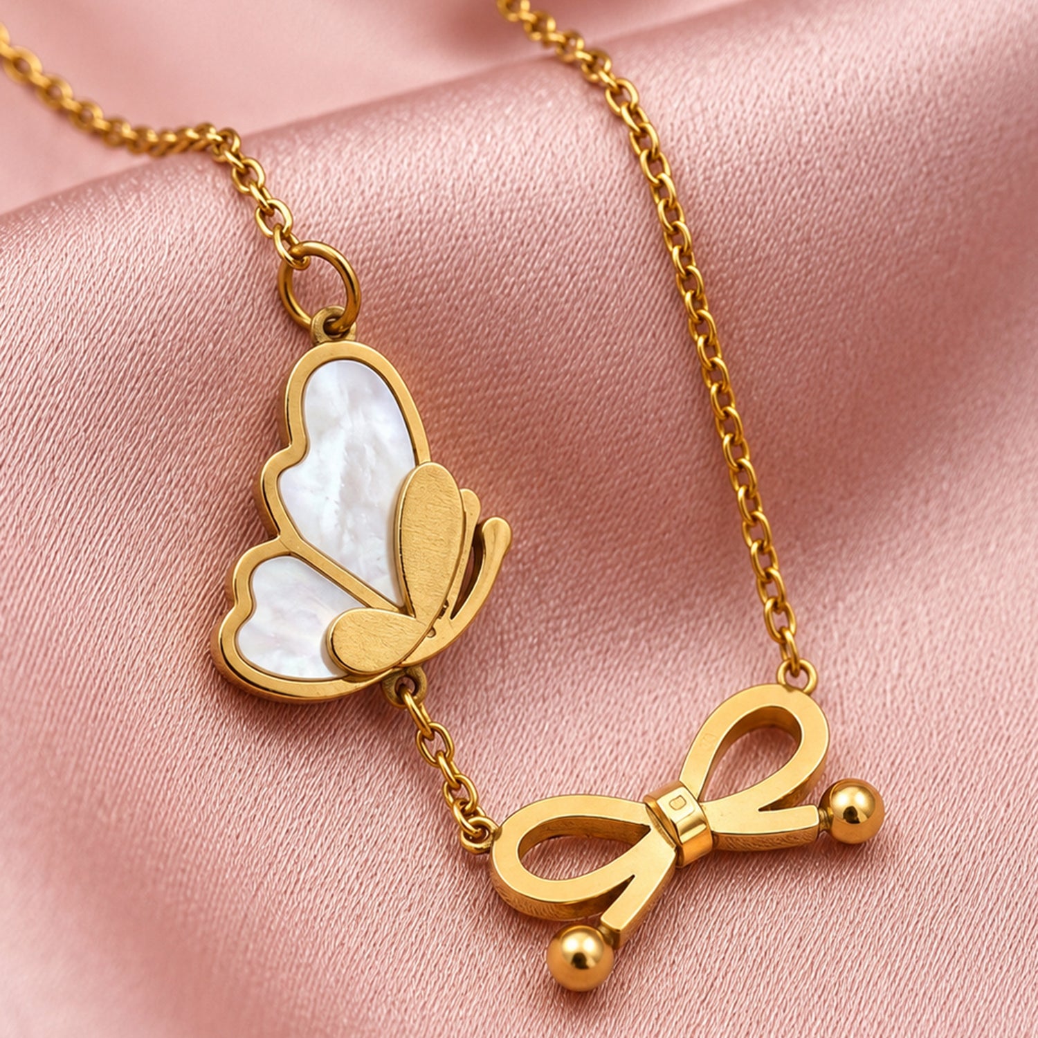 Artklim Butterfly Bow Pendant Gold Chain Anti-Tarnish Necklace
