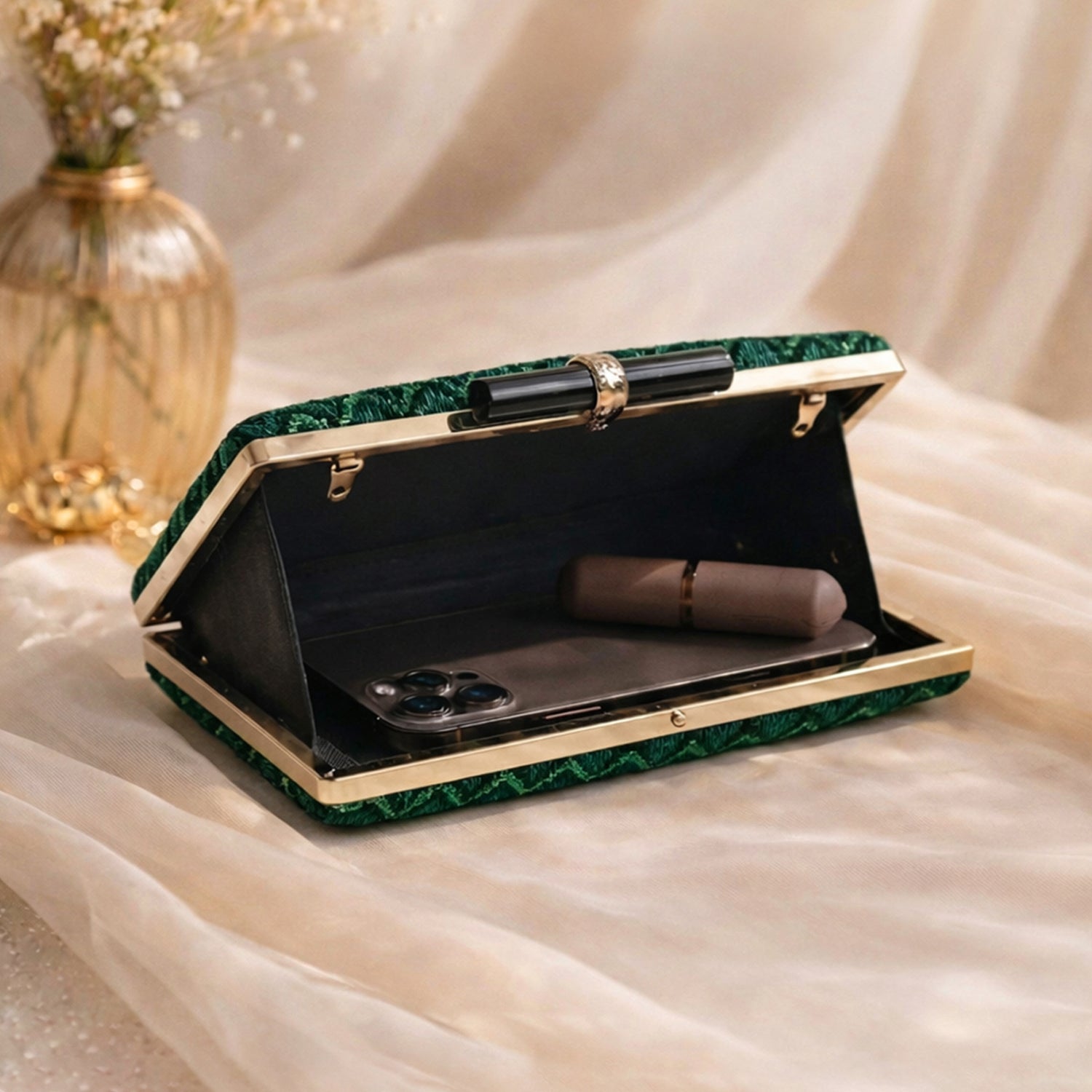 Artklim Green Designer Embroidred Clutch