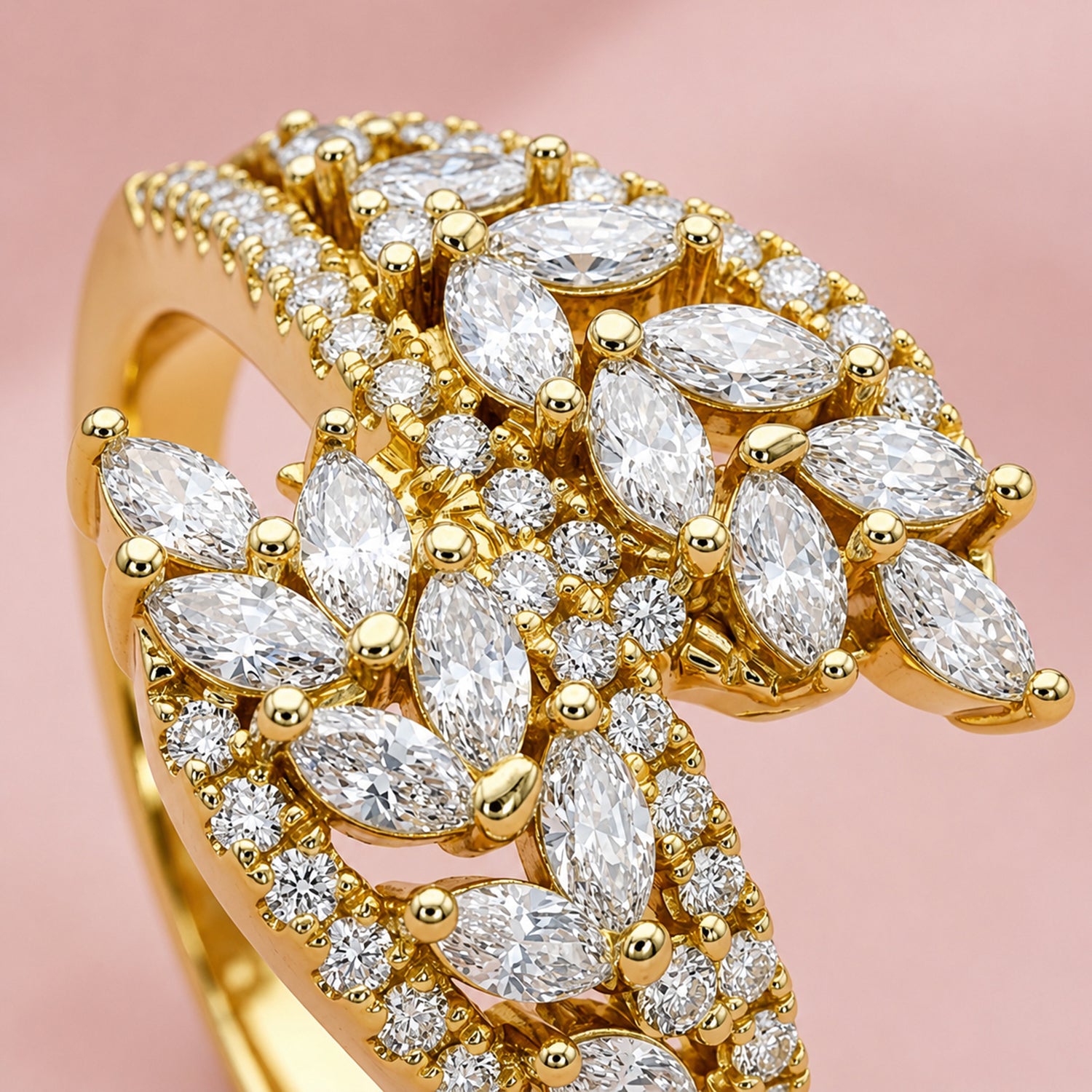 Artklim Regal Marquise Cluster Gold Anti-Tarnish Ring