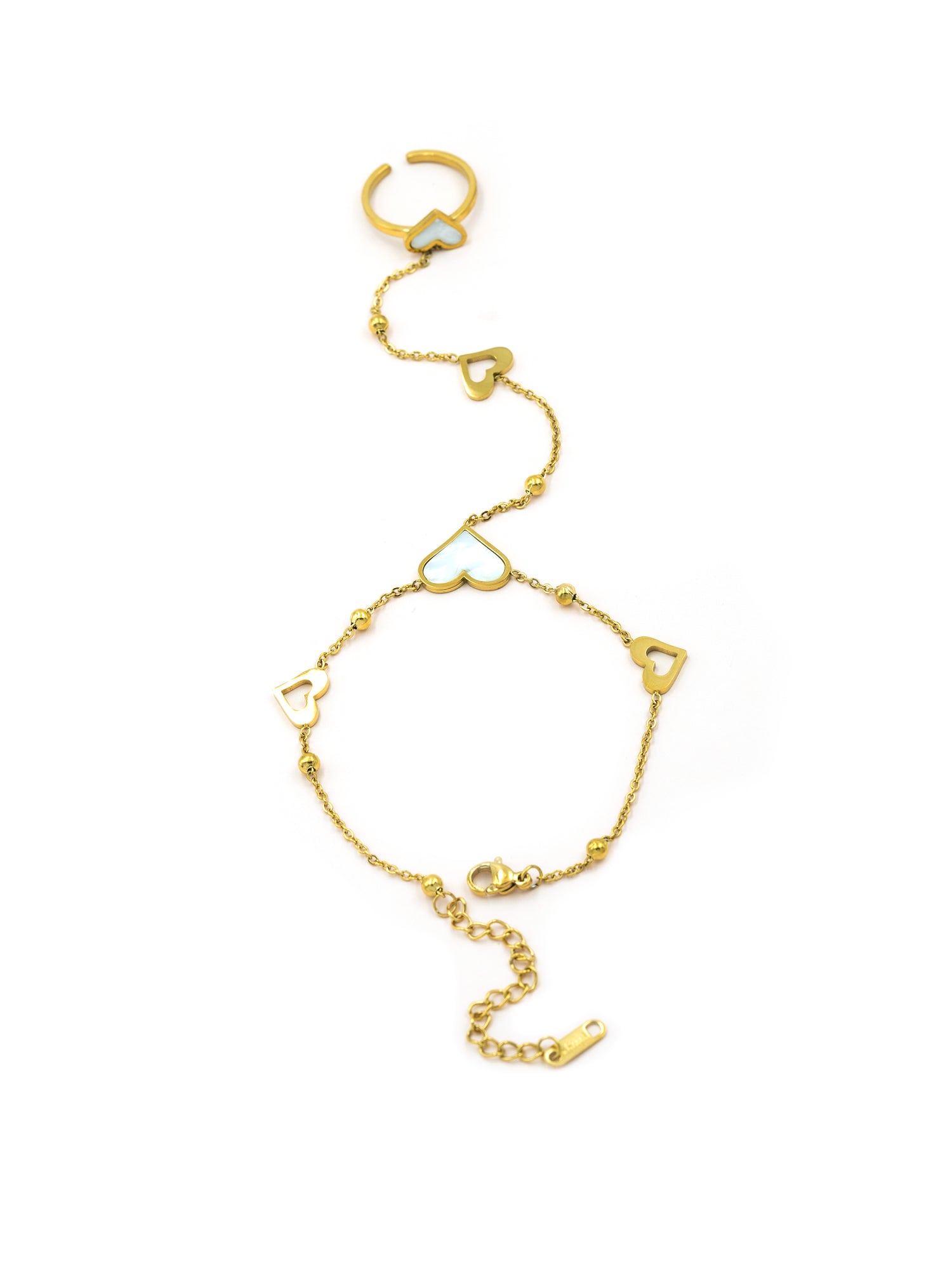 Artklim Heart Charm Chain Bracelet Ring (Anti-Tarnish)