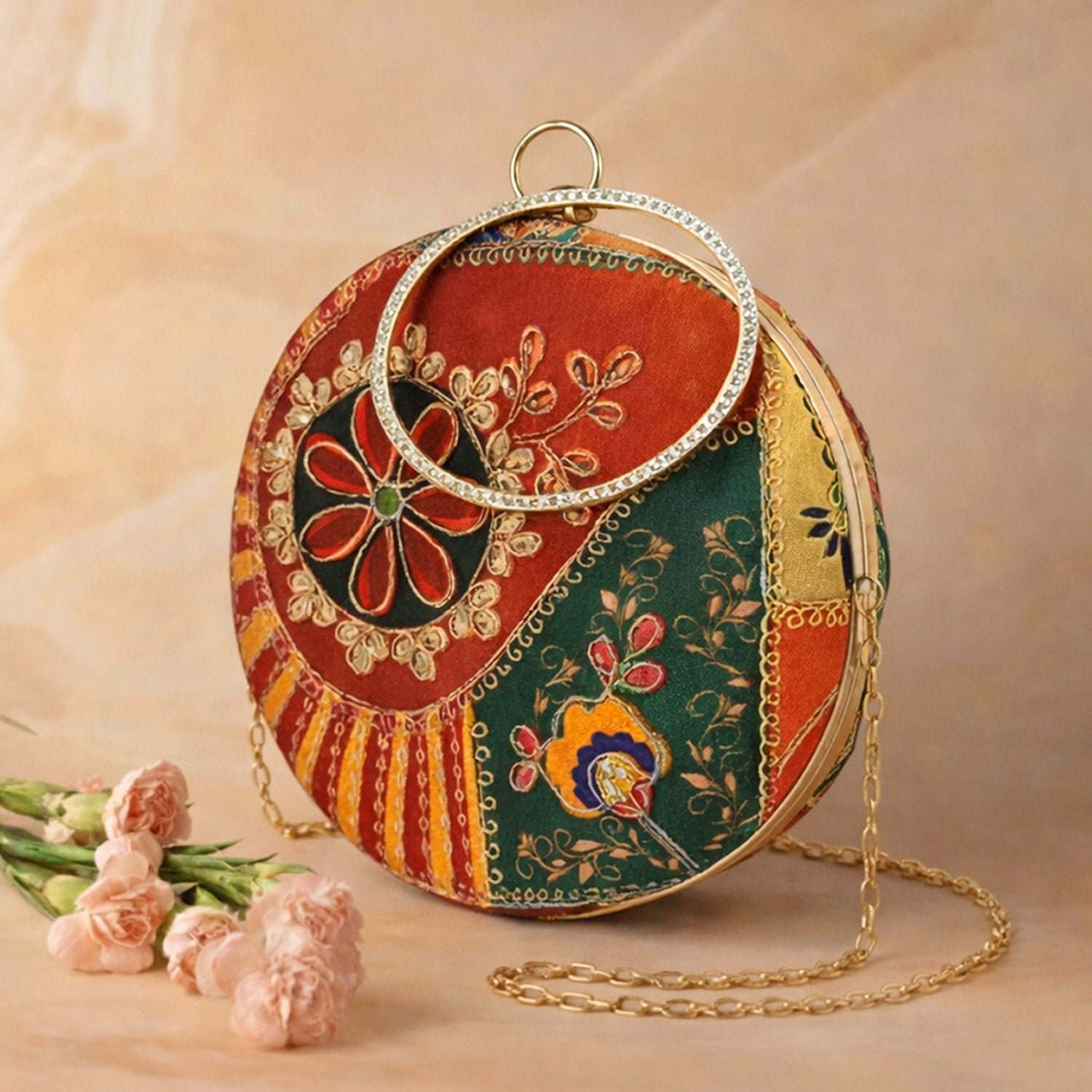 Artklim Multicolor Round Embroidered Clutch