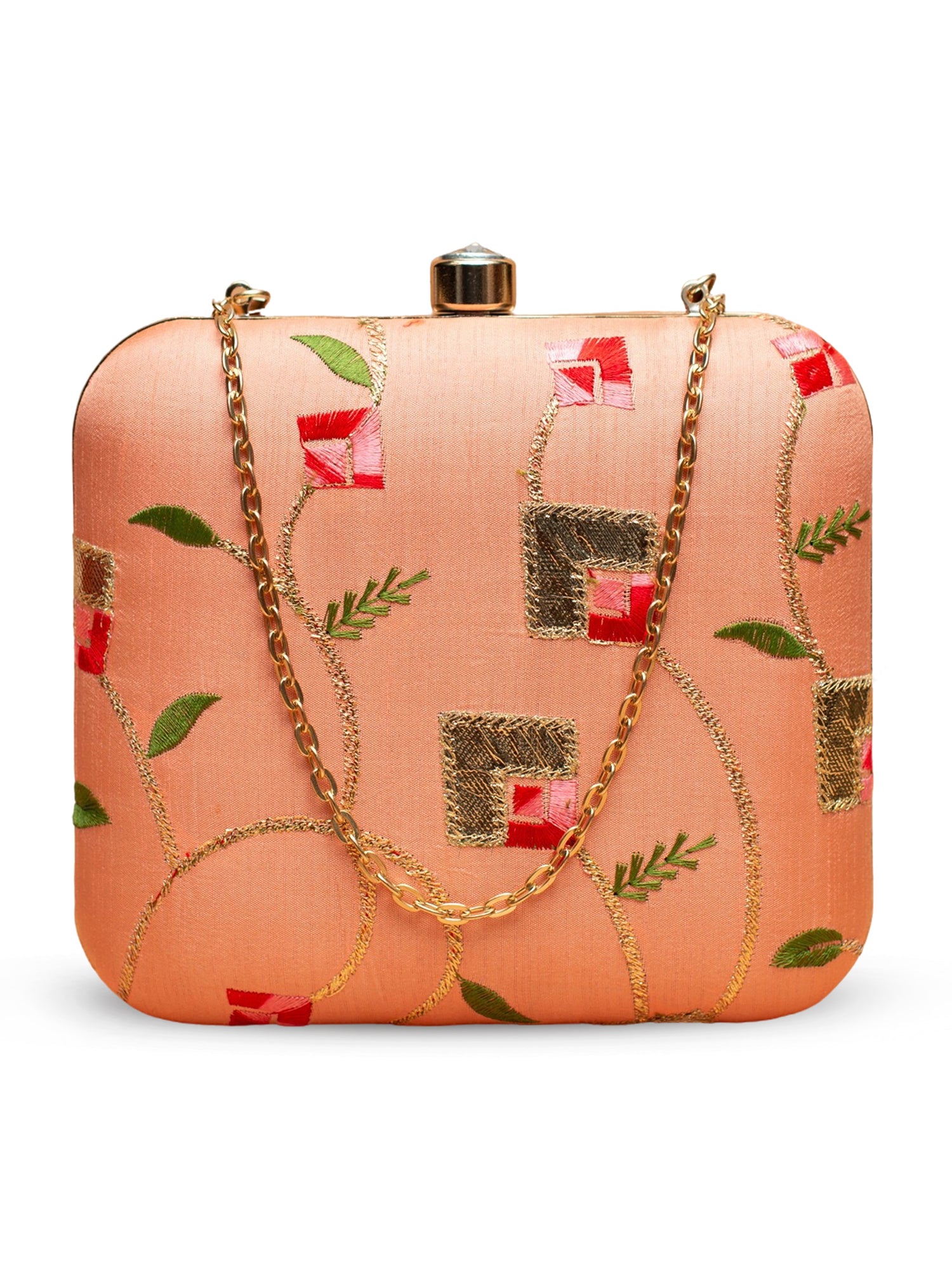 Artklim Peach Blossom – Floral Embroidered Silk Clutch