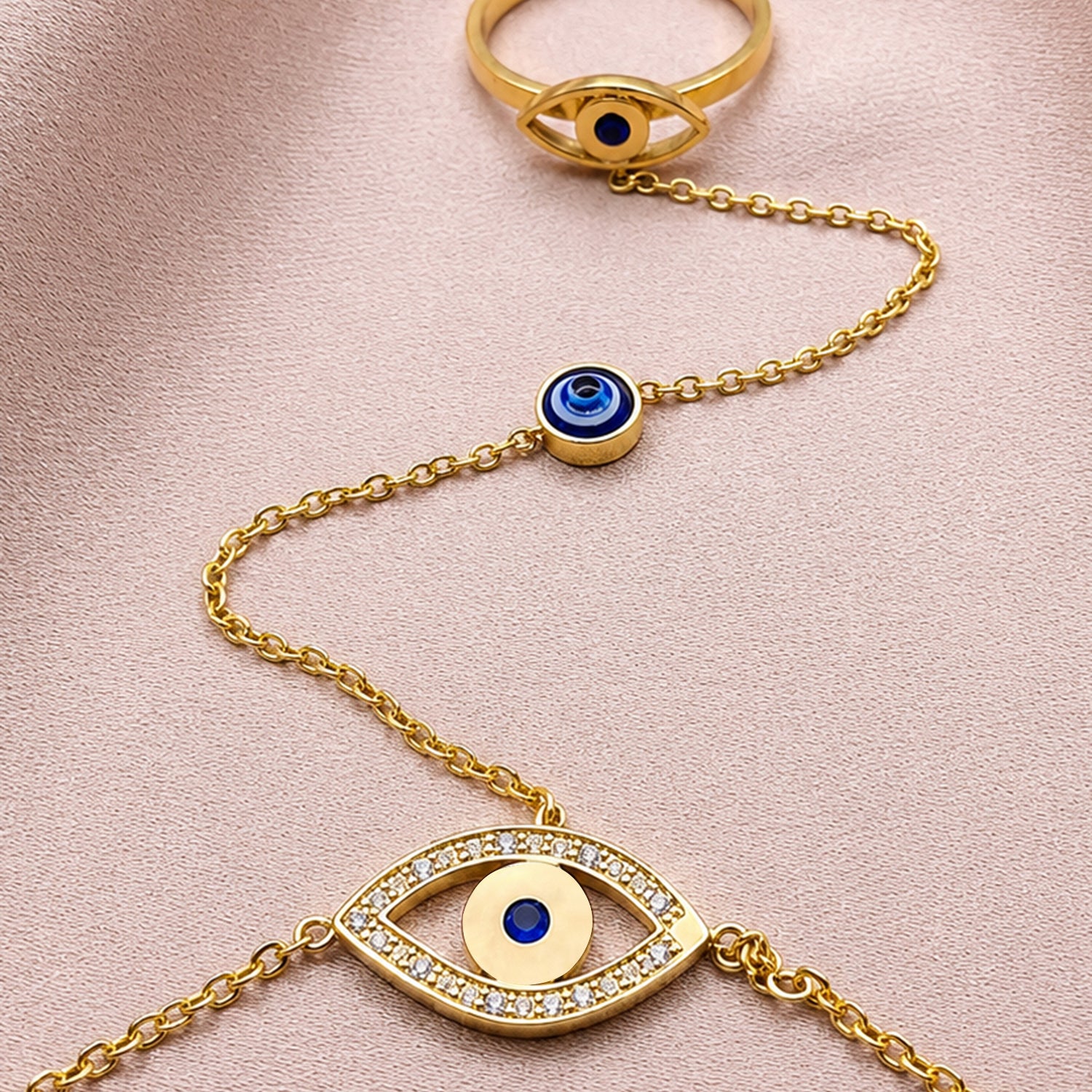 Artklim Evil Eye Charm Anti-Tarnish Ring Bracelet