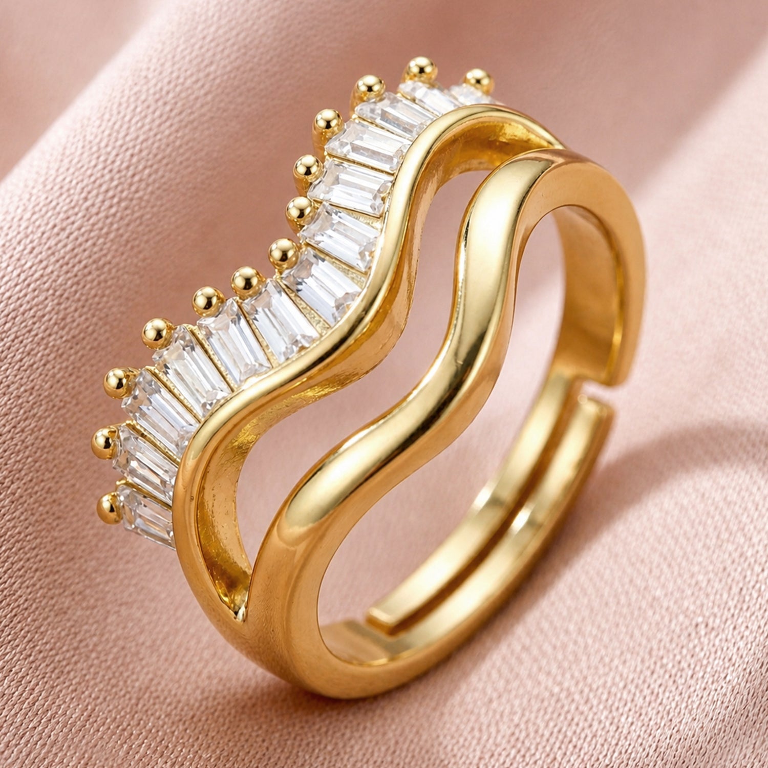 Artklim Wave Crystal Gold Open Anti-Tarnish Ring