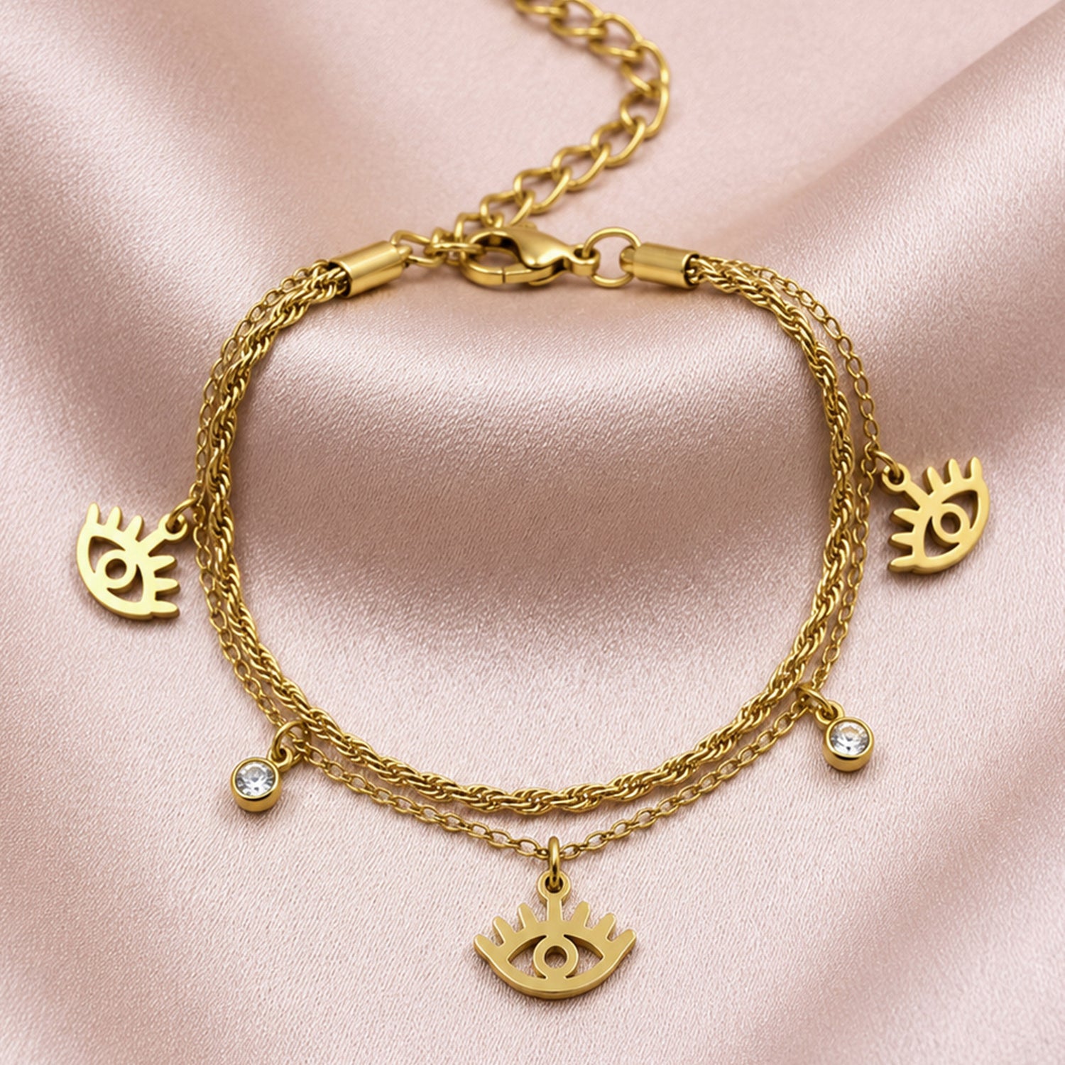 Artklim Evil Eye Layered Gold Chain Anti-Tarnish Bracelet